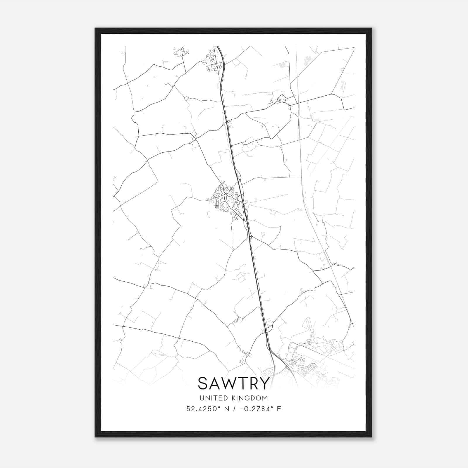 Sawtry United Kingdom Map Poster, Modern Home Decor Wall Art Print