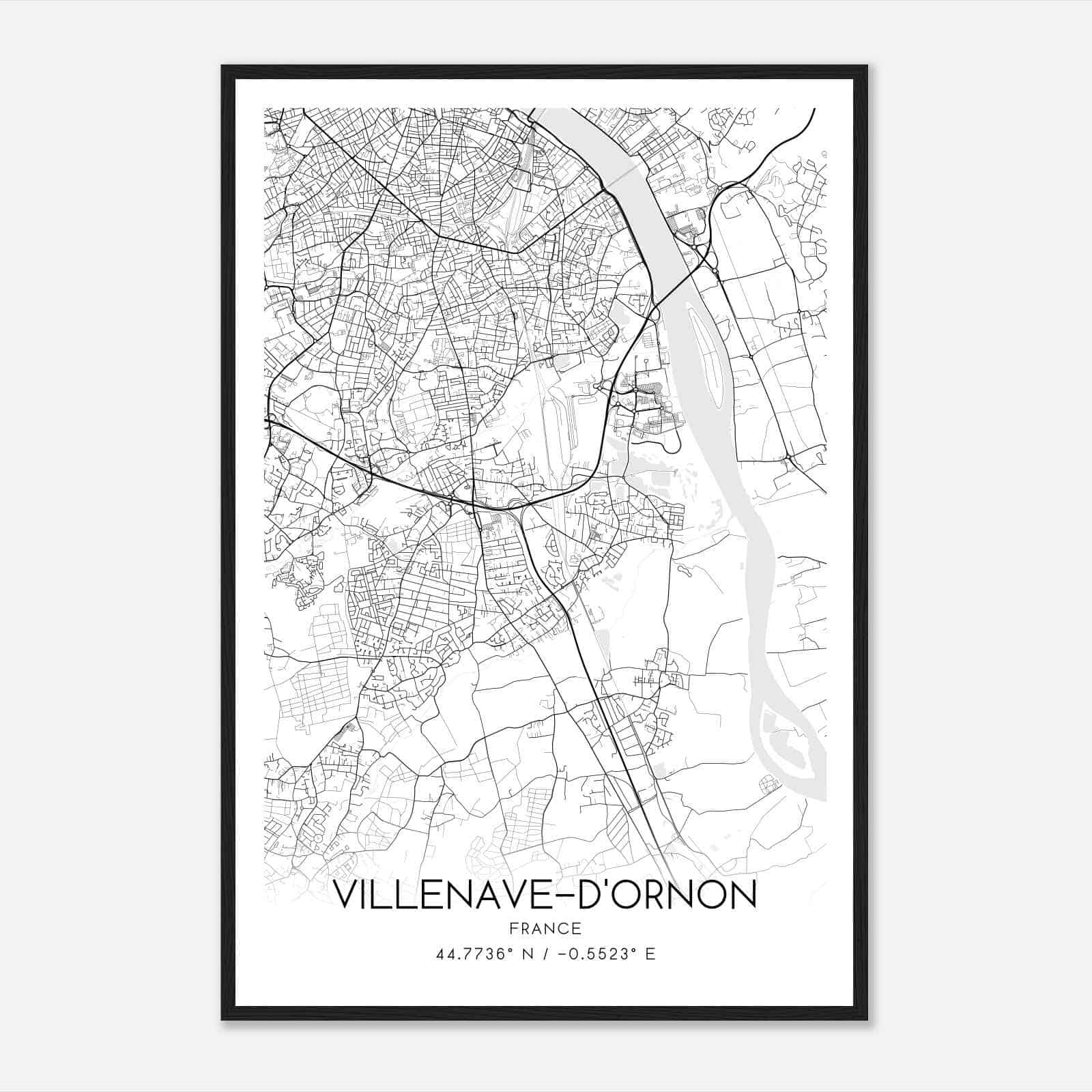Villenave-d’Ornon France Map Poster, Modern Home Decor Wall Art Print