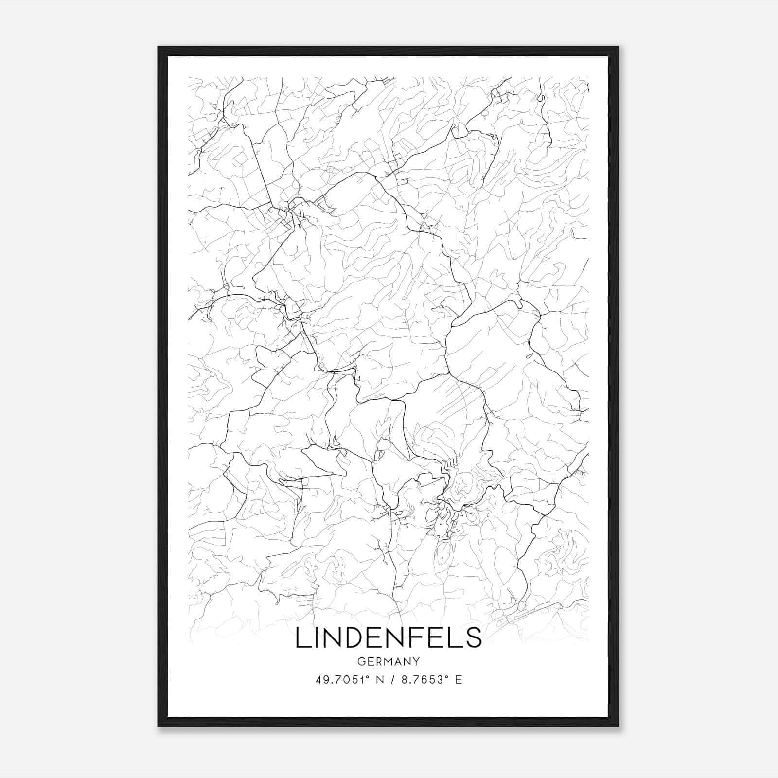 Lindenfels Germany Map Poster, Modern Home Decor Wall Art Print