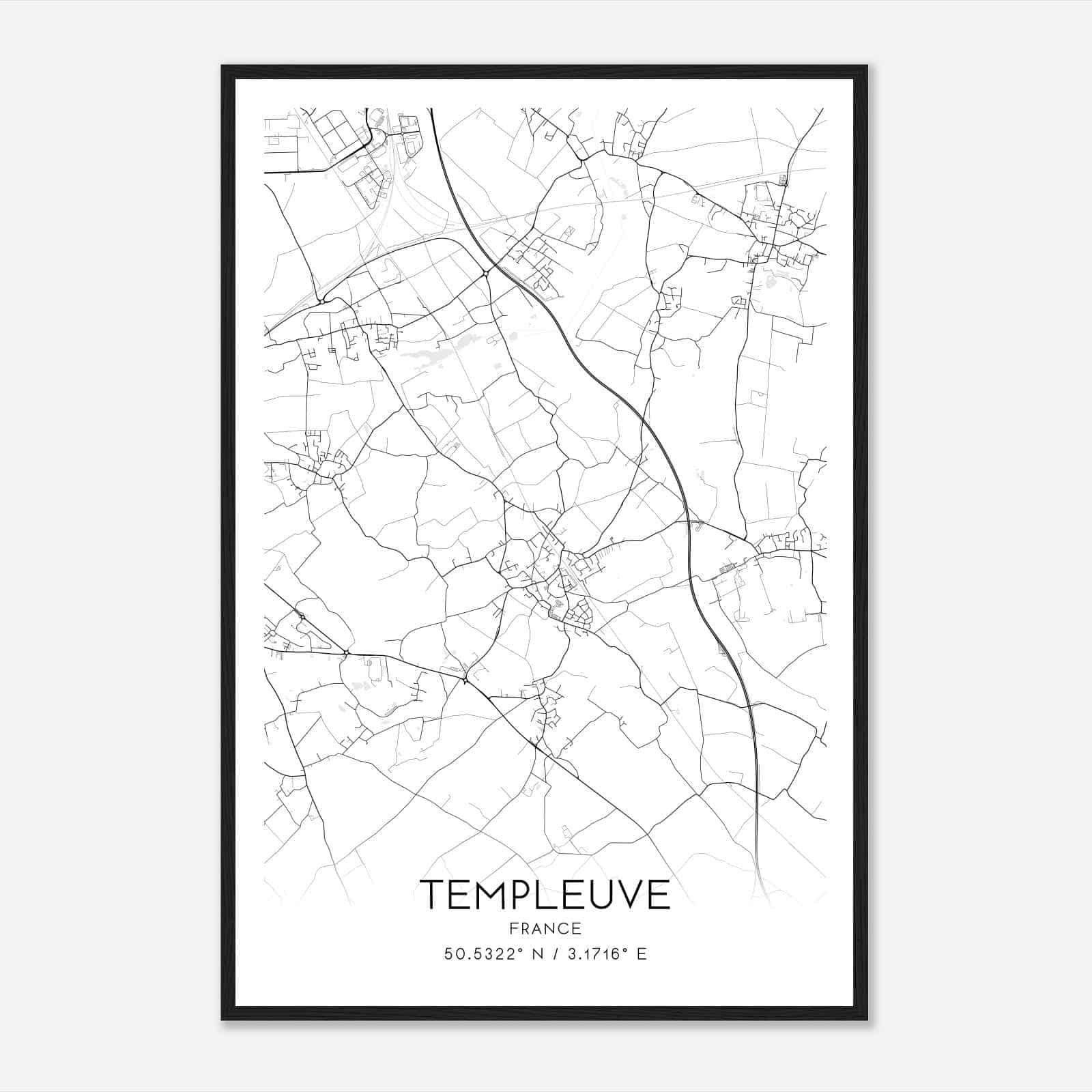 Templeuve France Map Poster, Modern Home Decor Wall Art Print