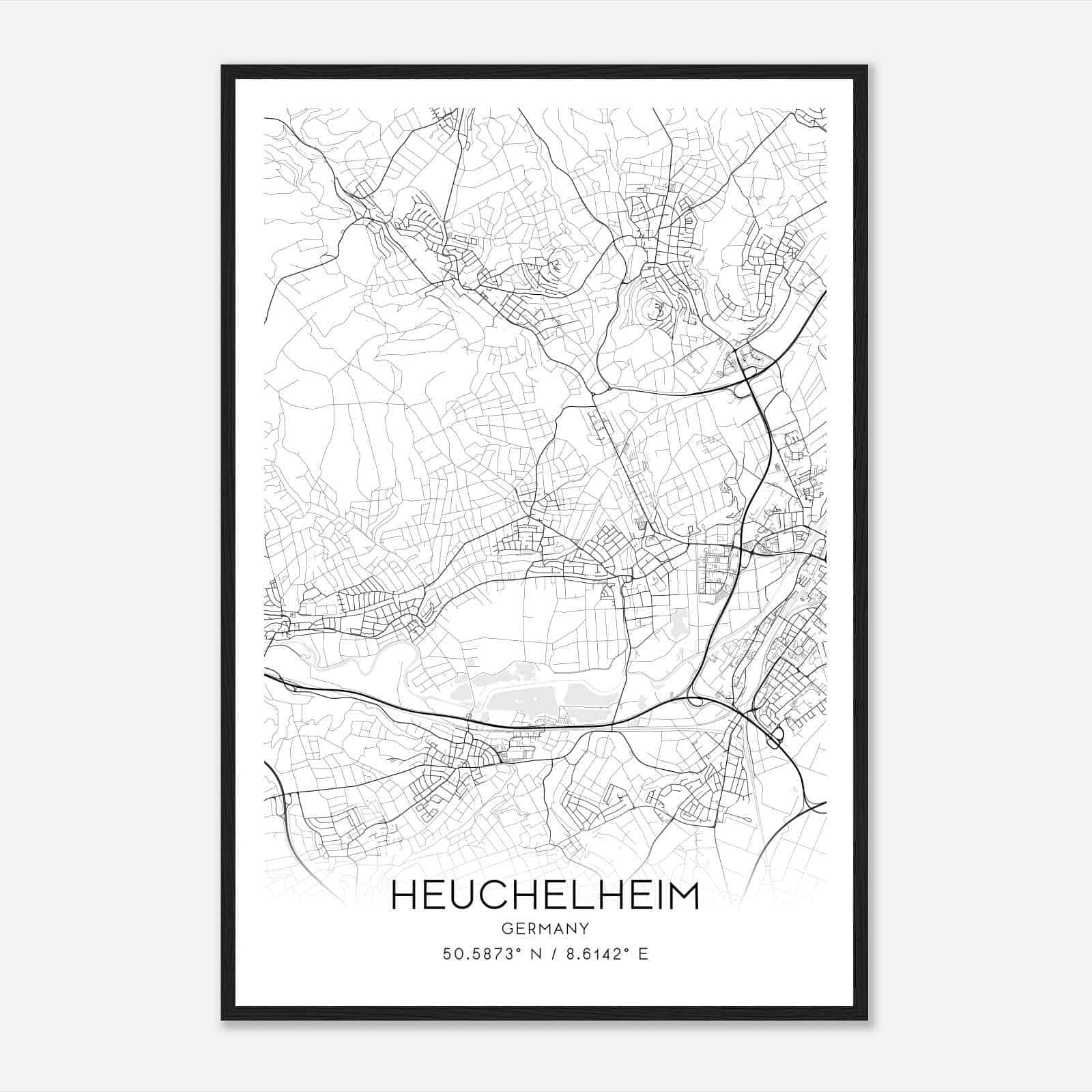 Heuchelheim Germany Map Poster, Modern Home Decor Wall Art Print