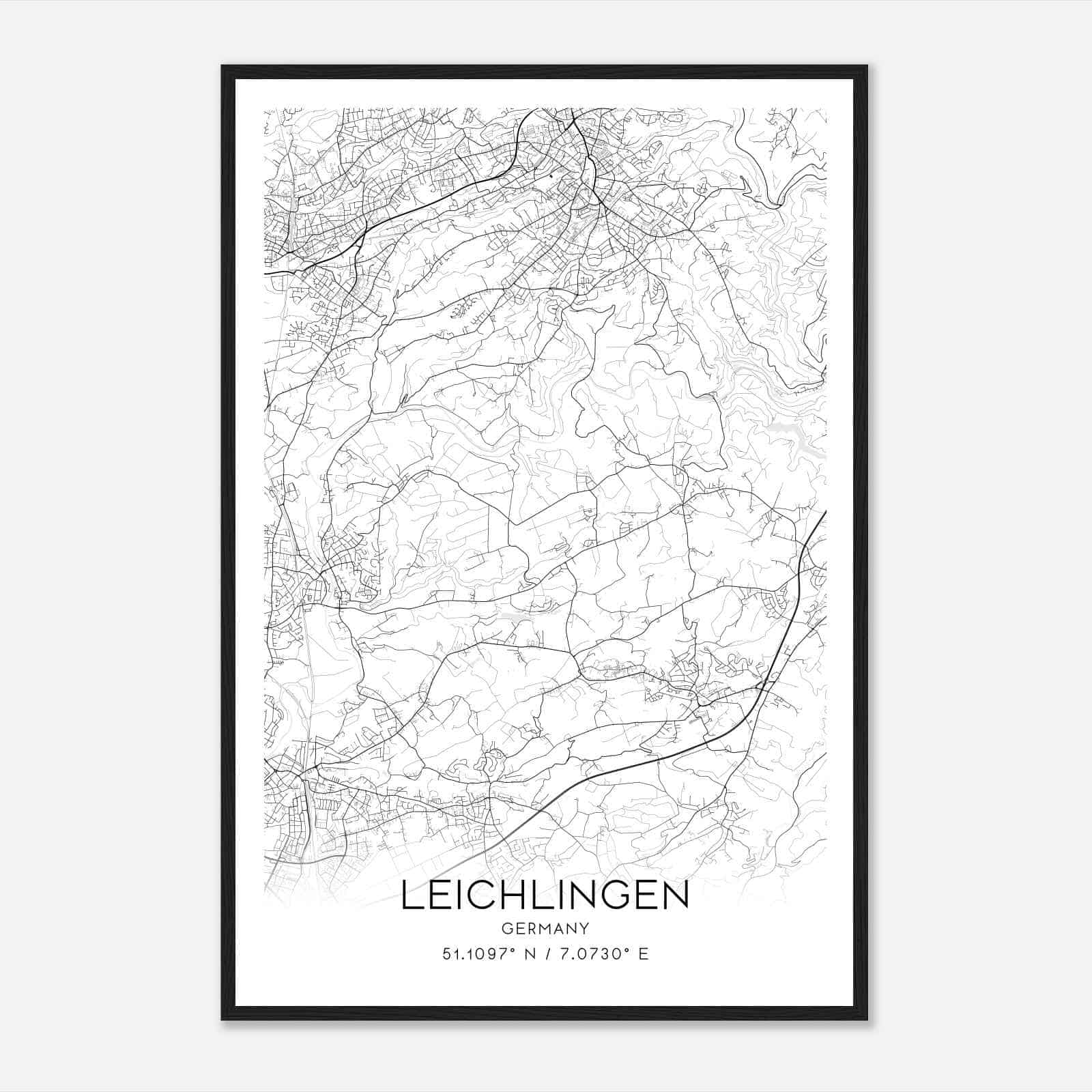 Leichlingen Germany Map Poster, Modern Home Decor Wall Art Print