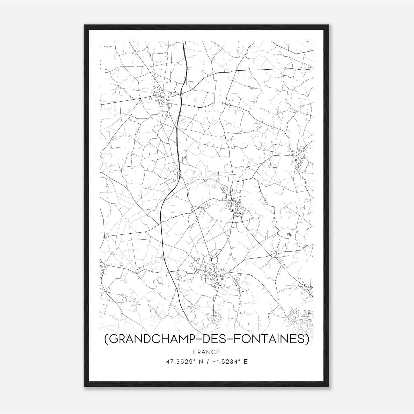 Grandchamps-des-Fontaines France Map Poster, Modern Home Decor Wall Art Print