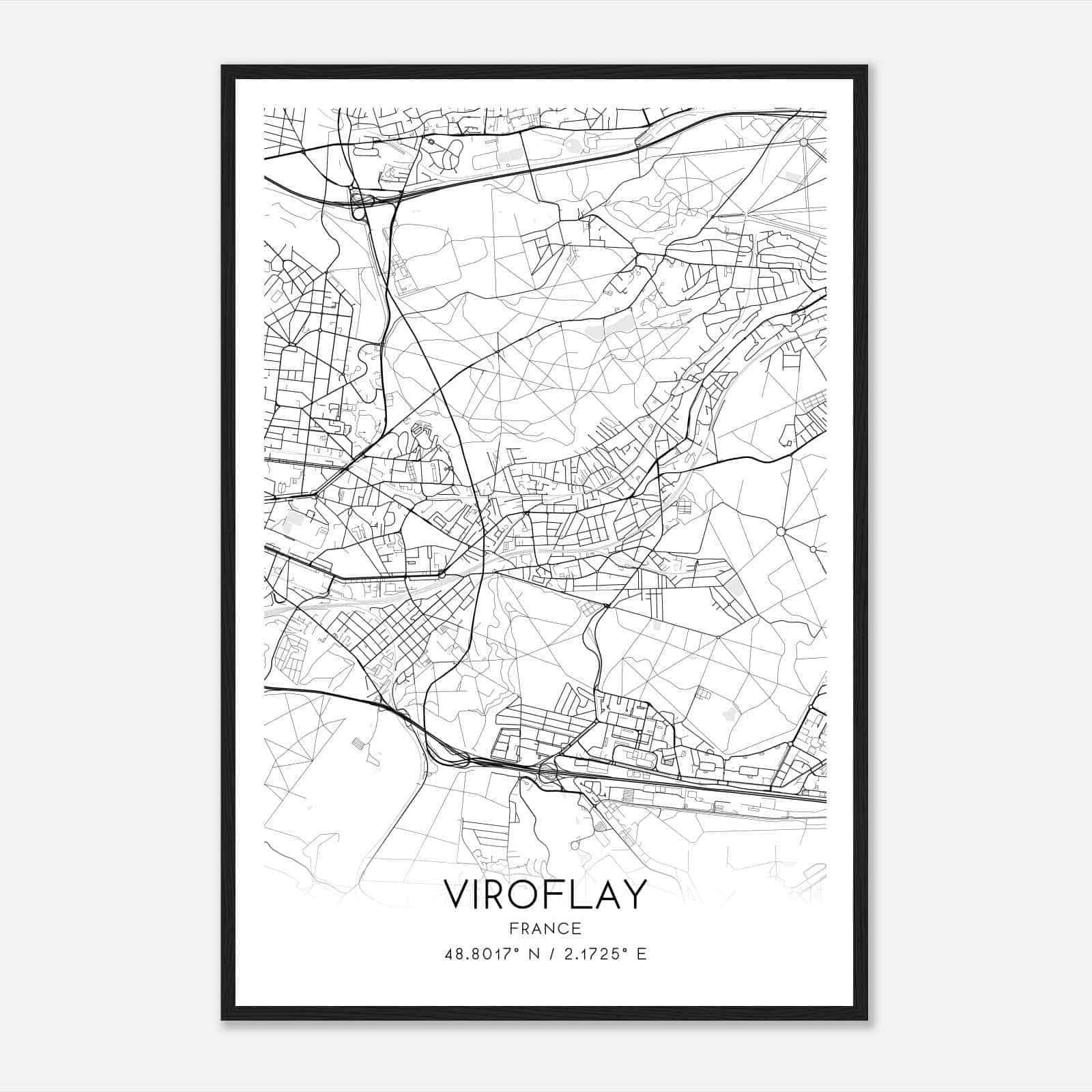 Viroflay France Map Poster, Modern Home Decor Wall Art Print