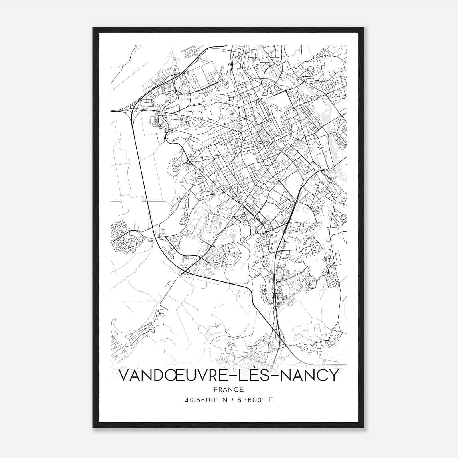 Vandoeuvre-les-Nancy France Map Poster, Modern Home Decor Wall Art Print