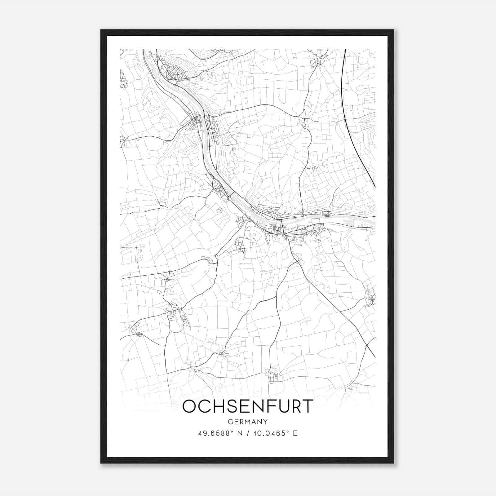 Ochsenfurt Germany Map Poster, Modern Home Decor Wall Art Print