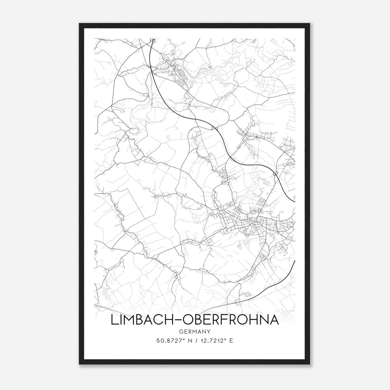 Limbach-Oberfrohna Germany Map Poster, Modern Home Decor Wall Art Print