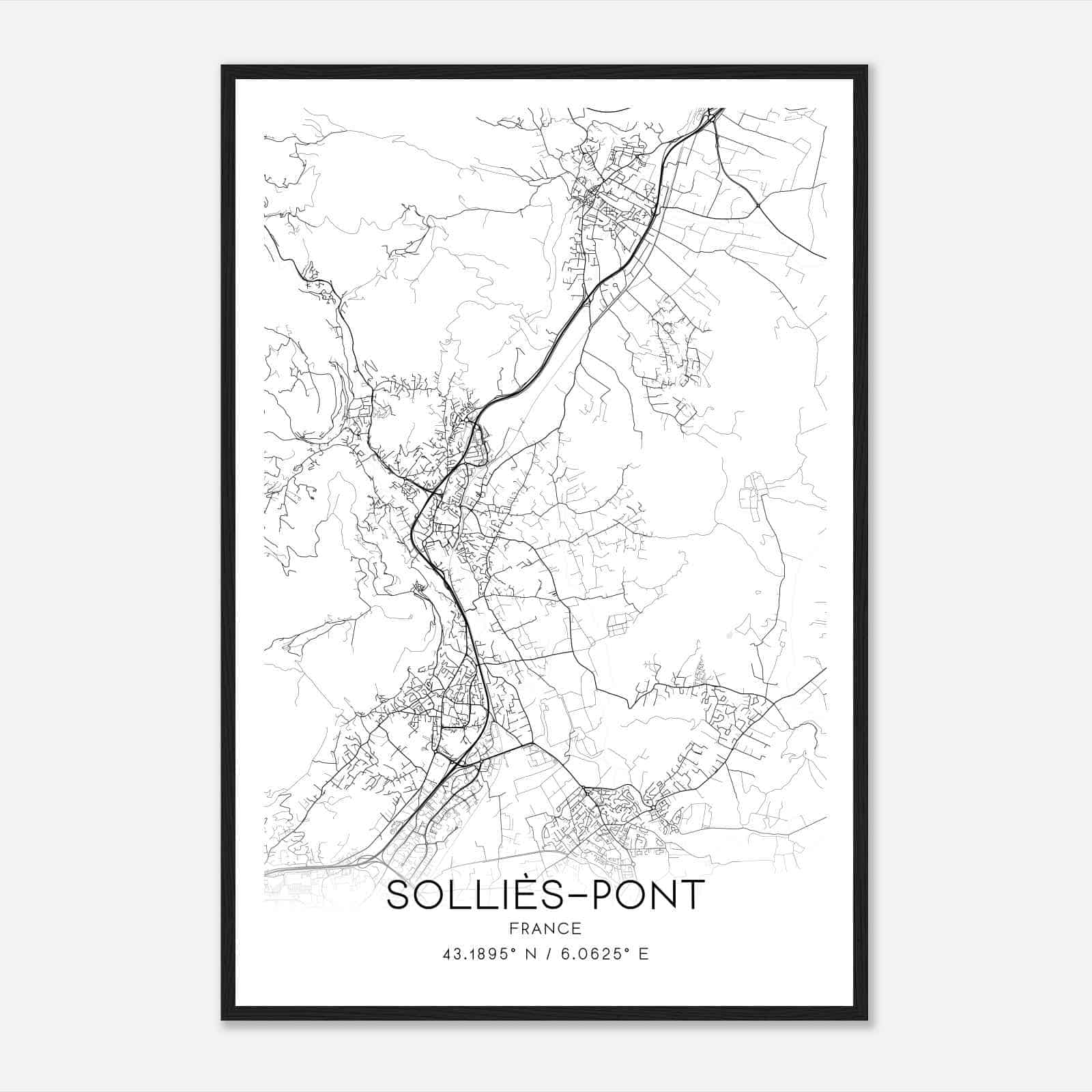 Sollies-Pont France Map Poster, Modern Home Decor Wall Art Print