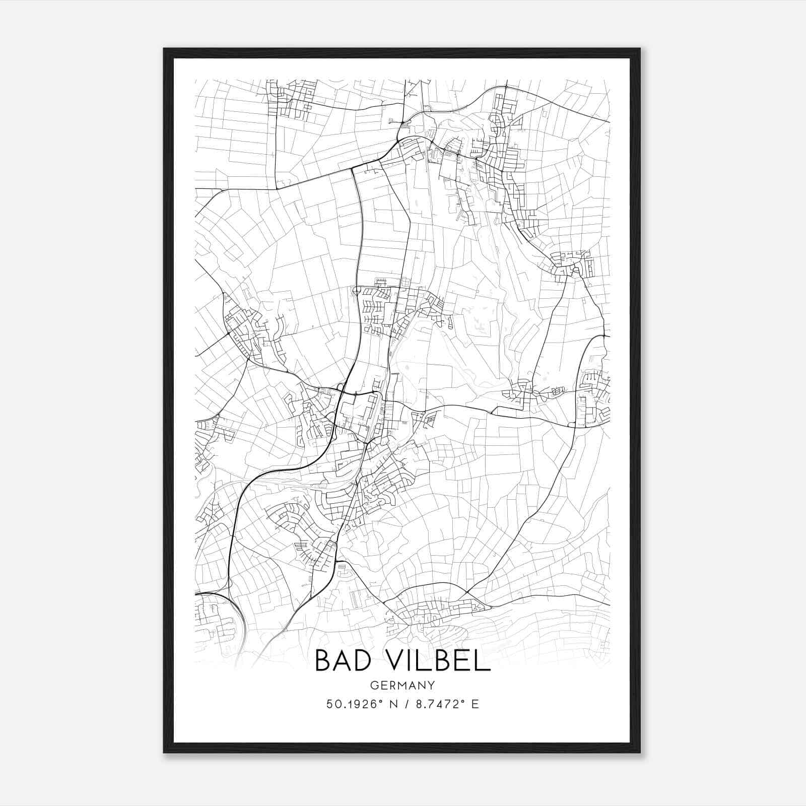 Bad Vilbel Germany Map Poster, Modern Home Decor Wall Art Print