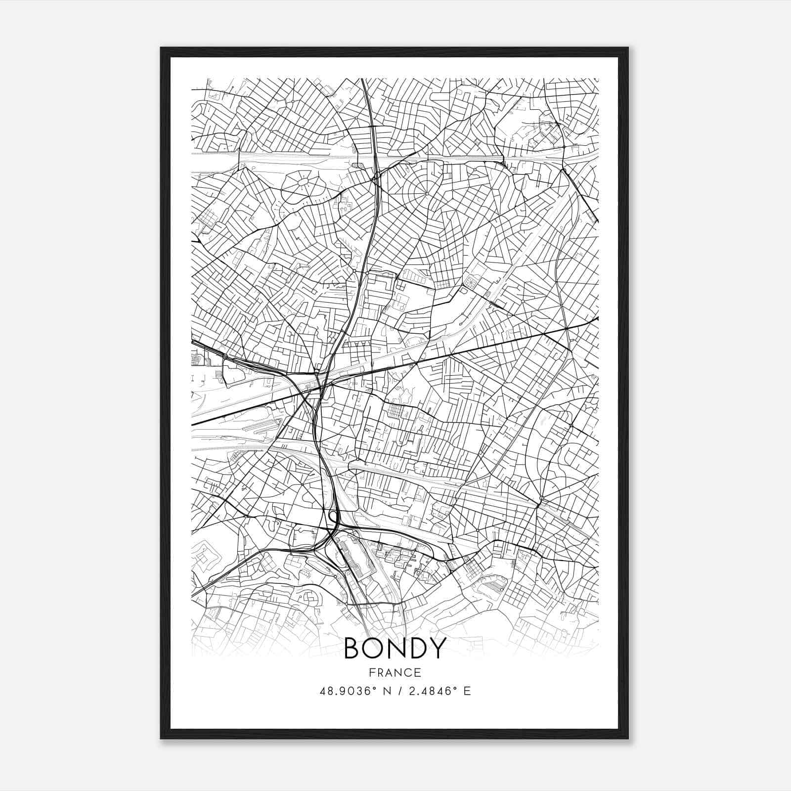 Bondy France Map Poster, Modern Home Decor Wall Art Print Bondy France Map Poster, Modern Home Decor Wall Art Print