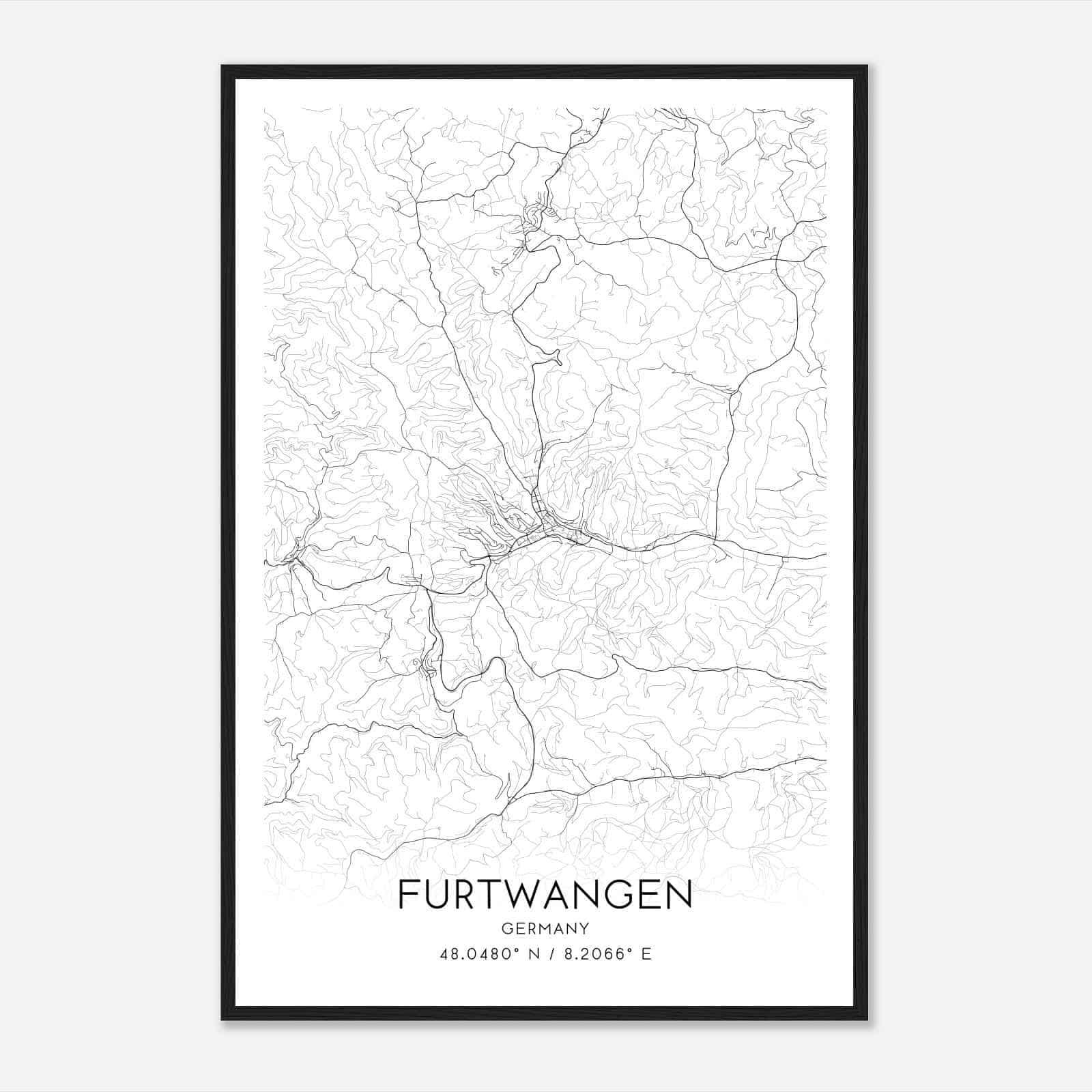 Furtwangen im Schwarzwald Germany Map Poster, Modern Home Decor Wall Art Print
