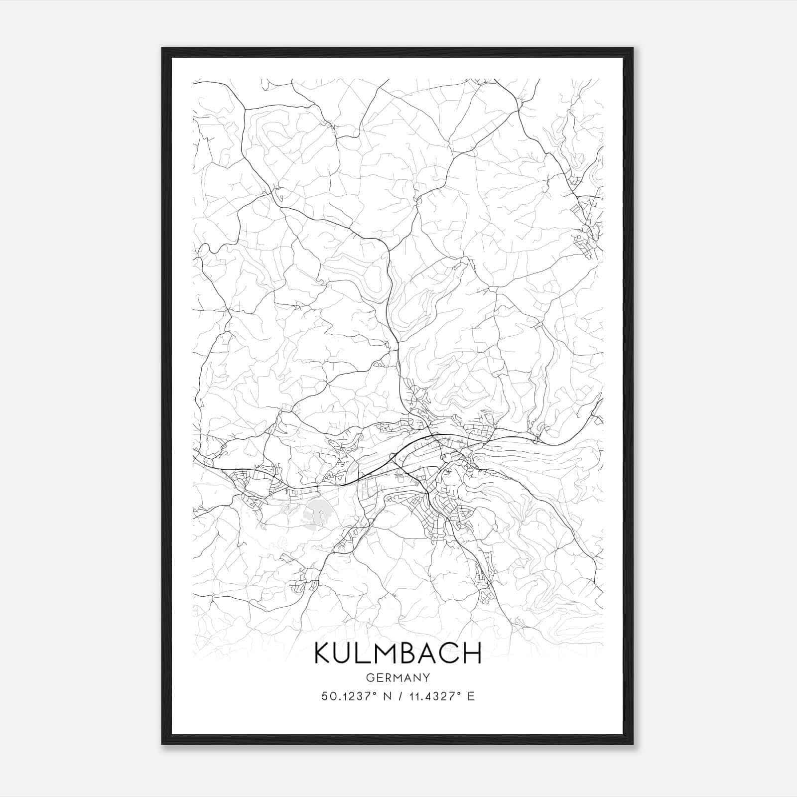 Kulmbach Germany Map Poster, Modern Home Decor Wall Art Print