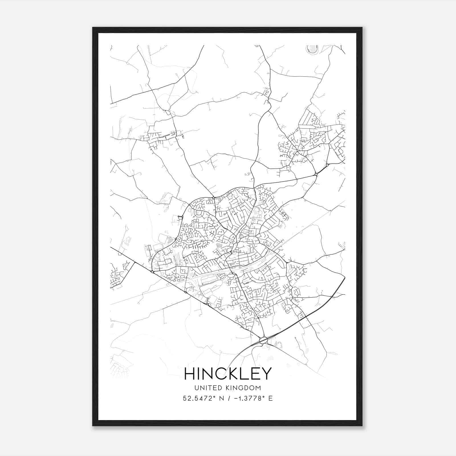 Hinckley United Kingdom Map Poster, Modern Home Decor Wall Art Print