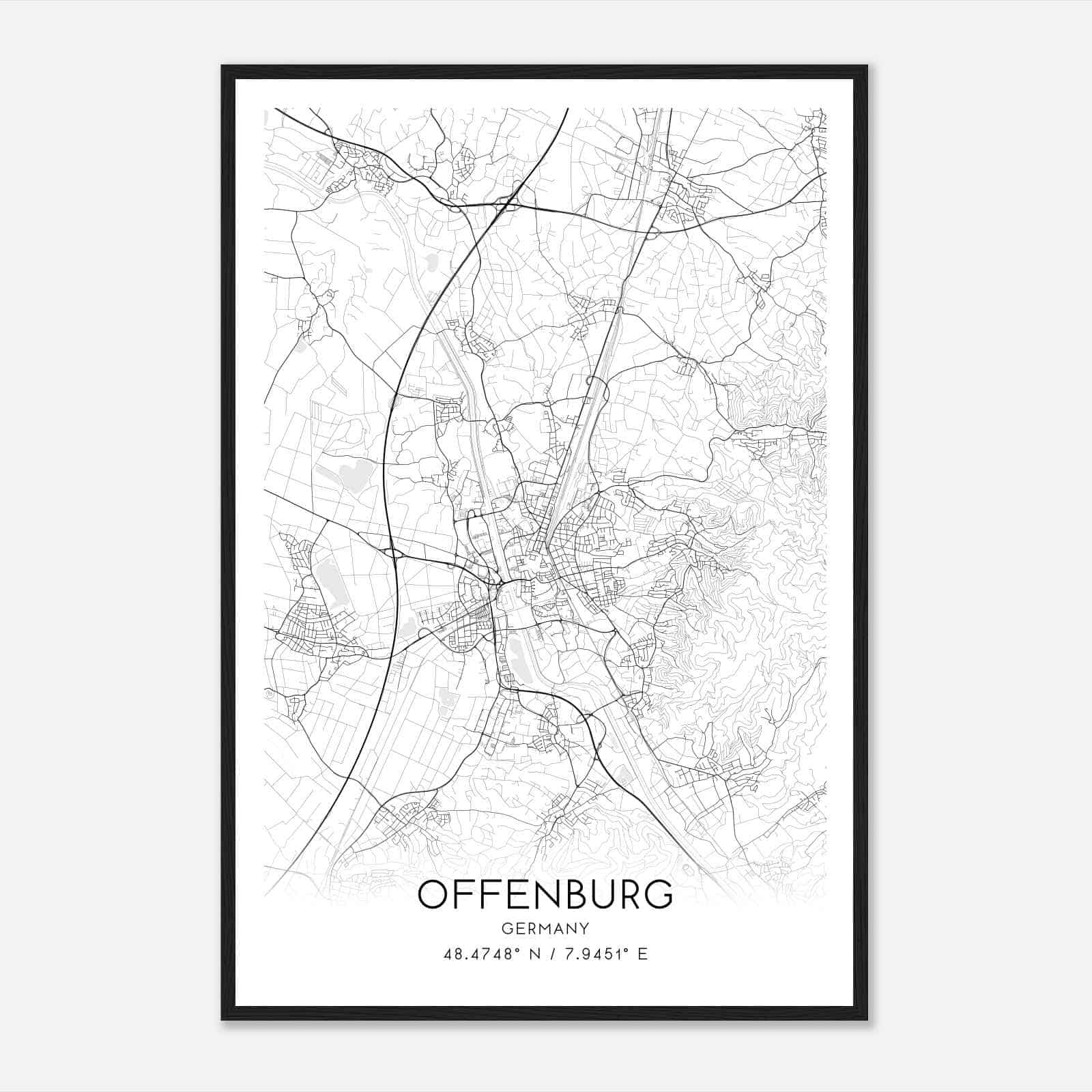 Offenburg Germany Map Poster, Modern Home Decor Wall Art Print