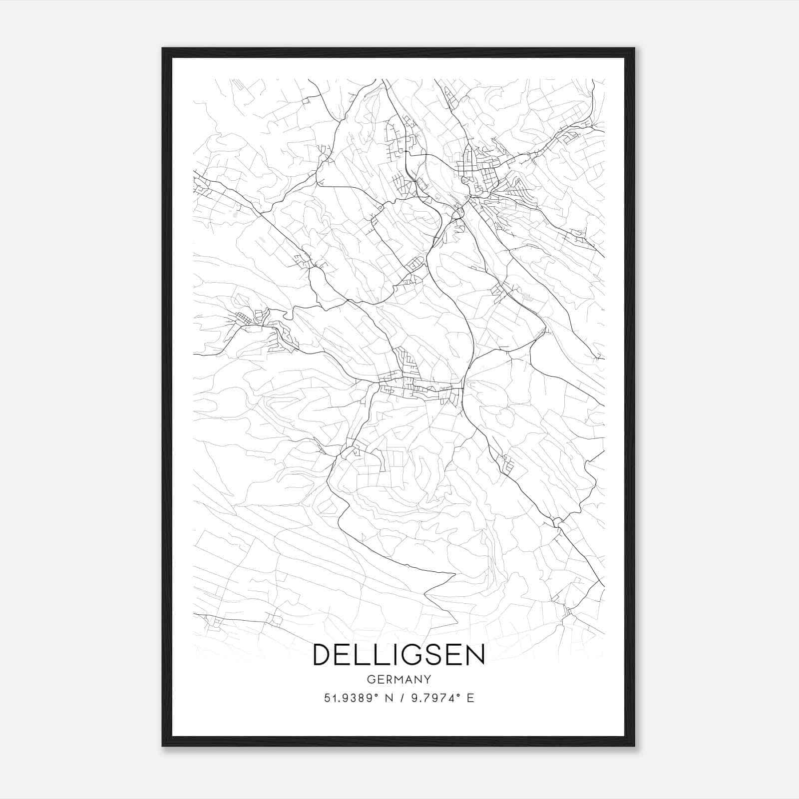 Delligsen Germany Map Poster, Modern Home Decor Wall Art Print