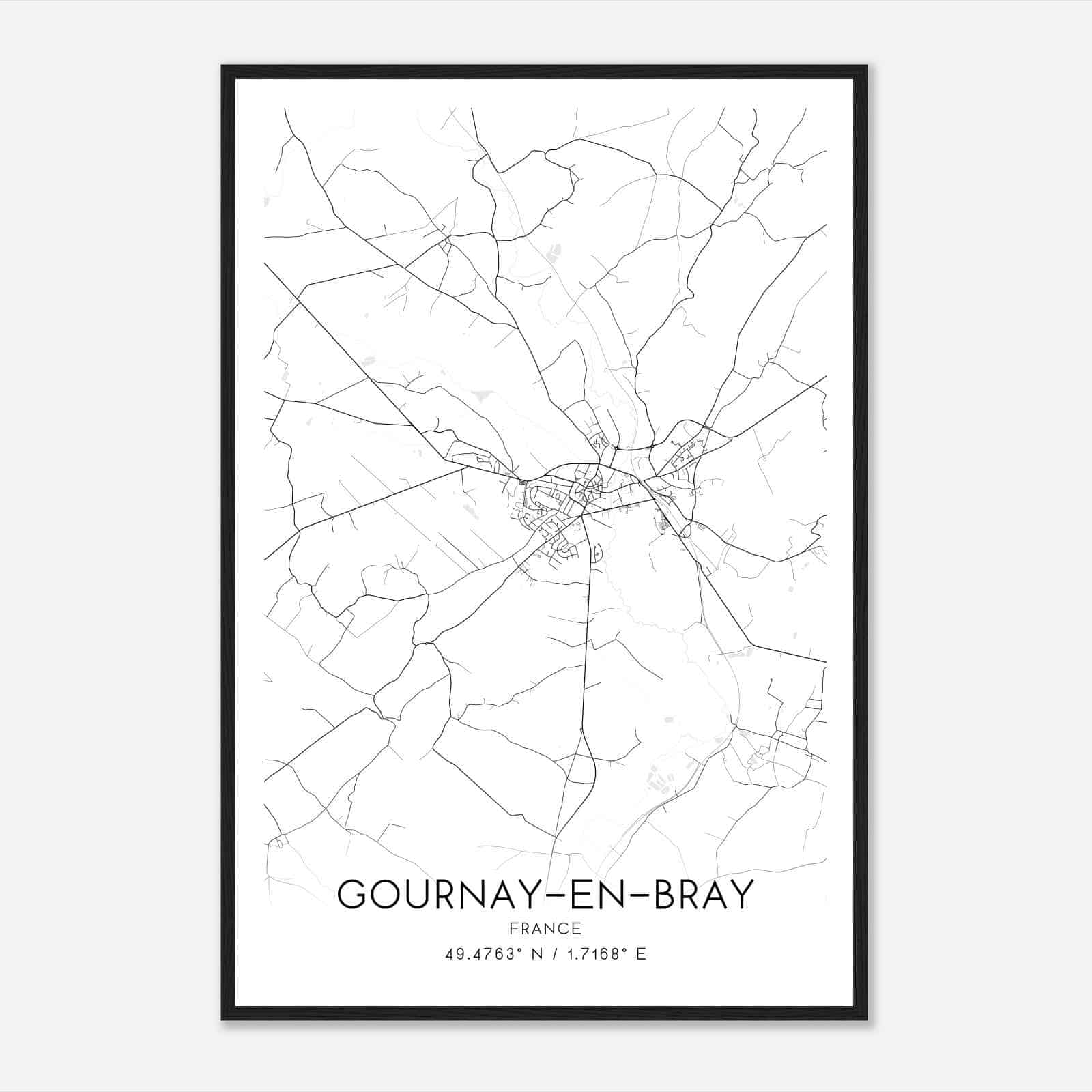 Gournay-en-Bray France Map Poster, Modern Home Decor Wall Art Print
