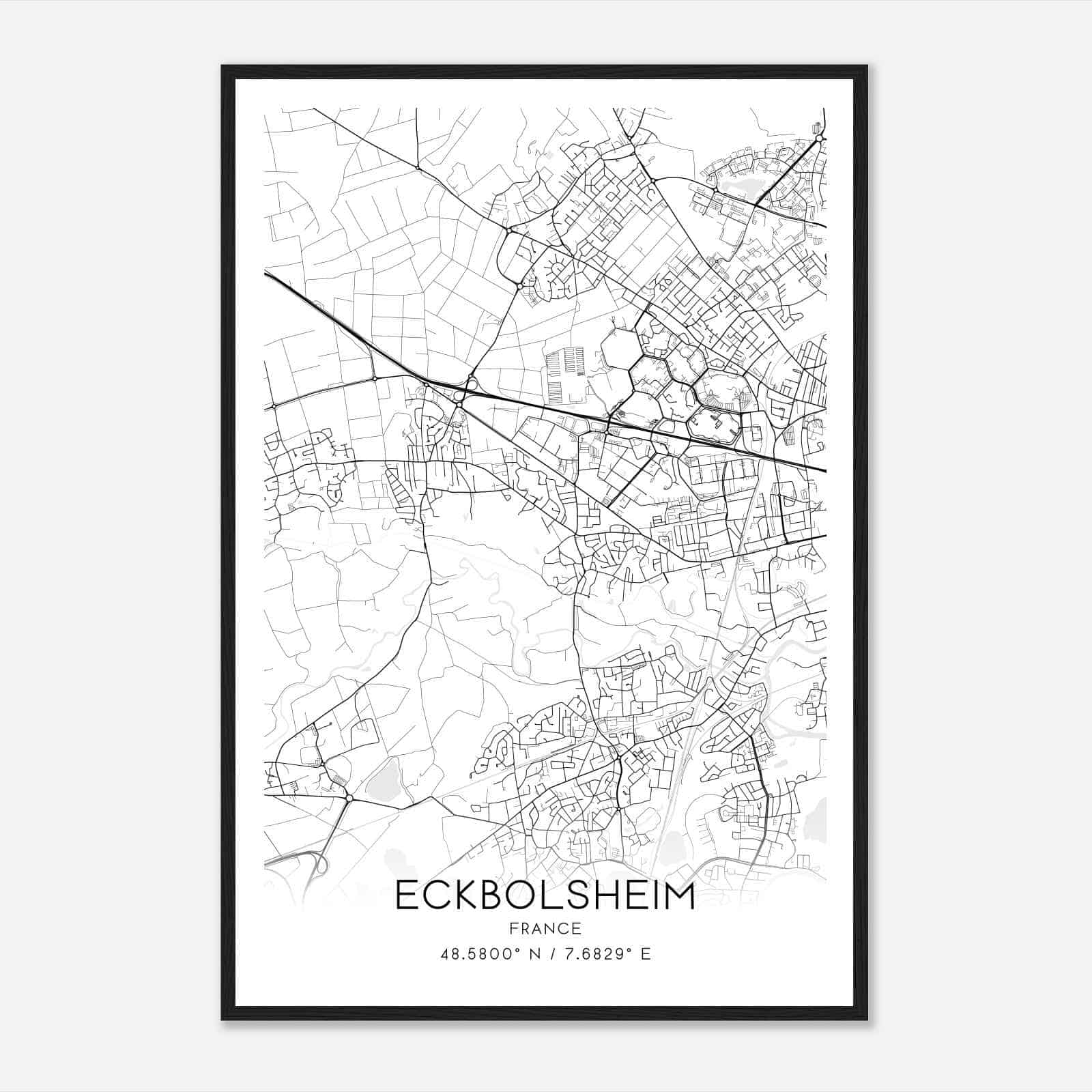 Eckbolsheim France Map Poster, Modern Home Decor Wall Art Print