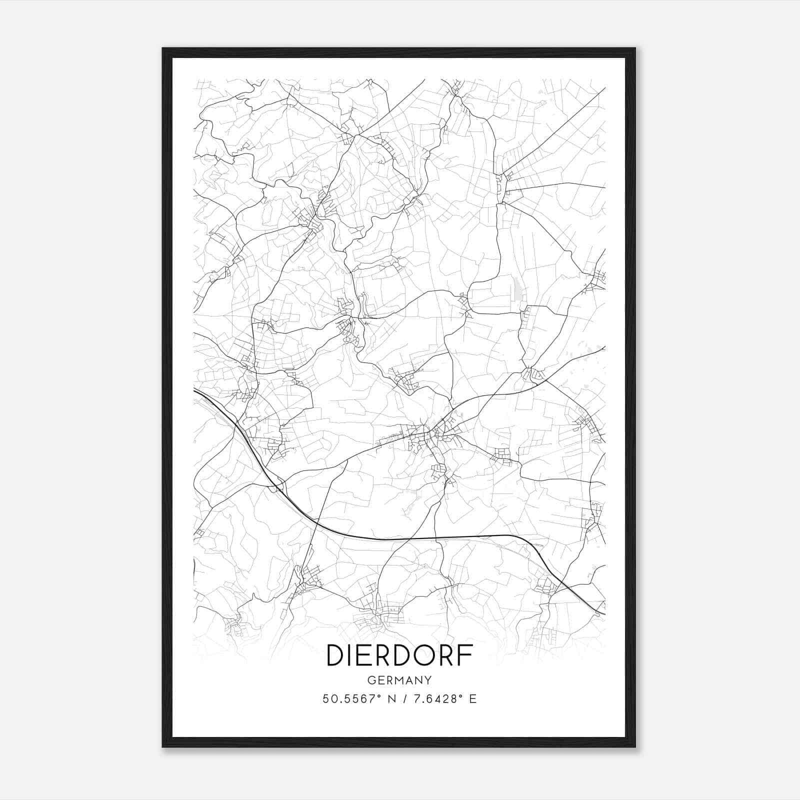 Dierdorf Germany Map Poster, Modern Home Decor Wall Art Print