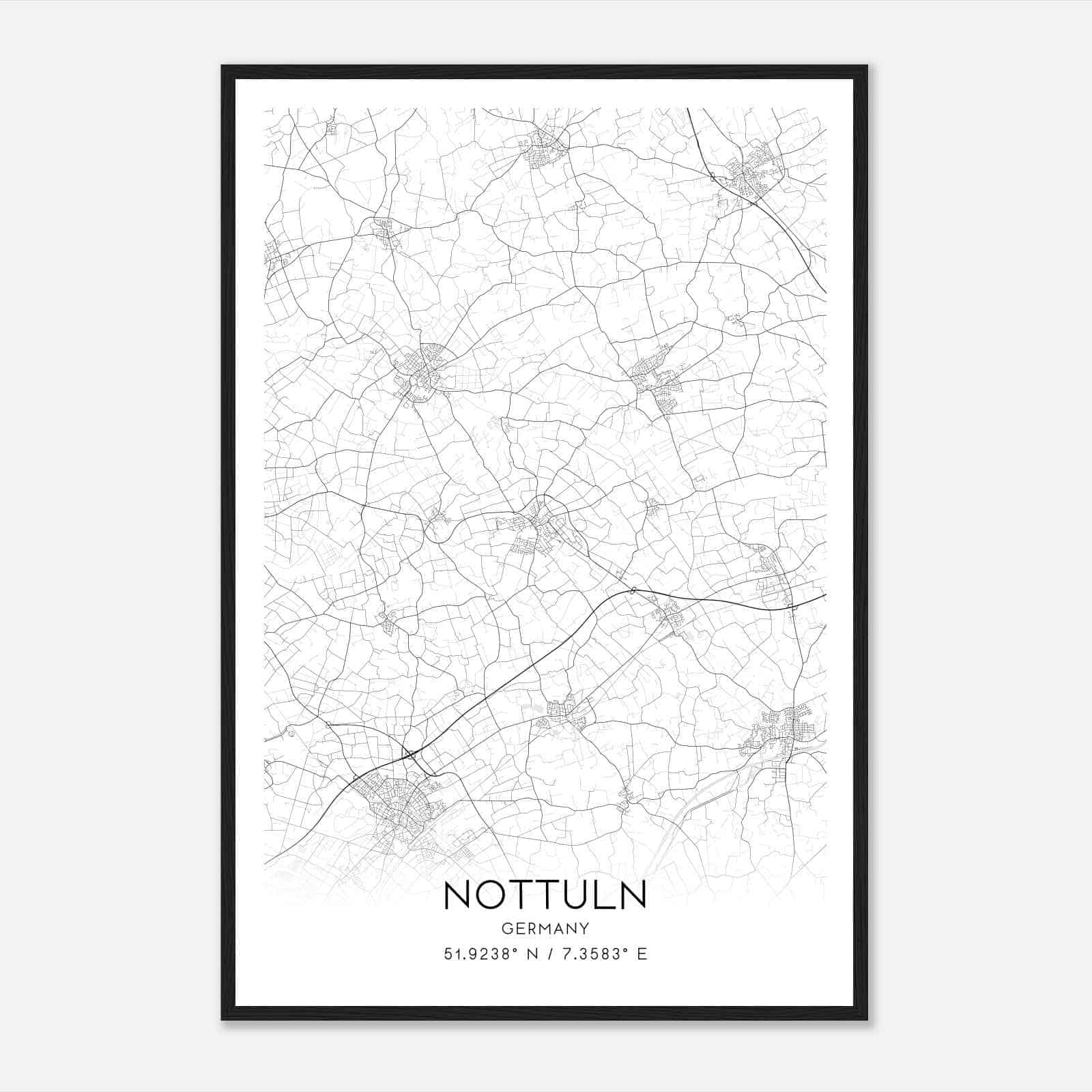 Nottuln Germany Map Poster, Modern Home Decor Wall Art Print