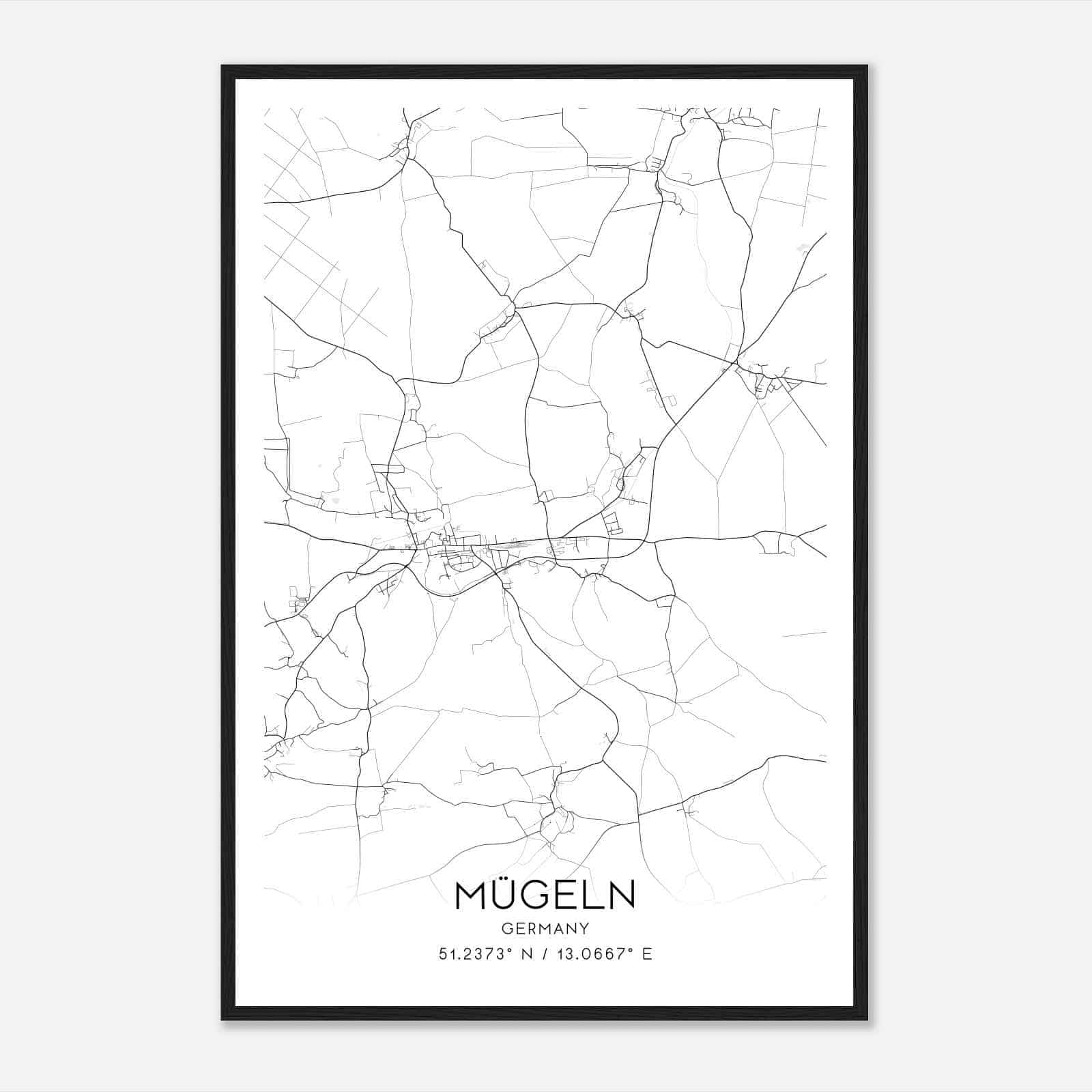 Mugeln Germany Map Poster, Modern Home Decor Wall Art Print