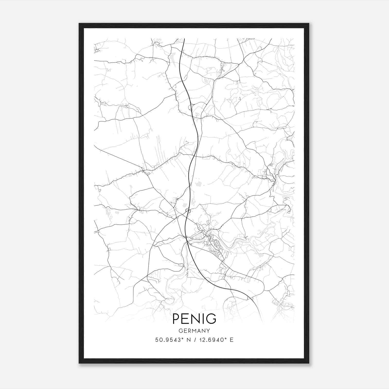Penig Germany Map Poster, Modern Home Decor Wall Art Print