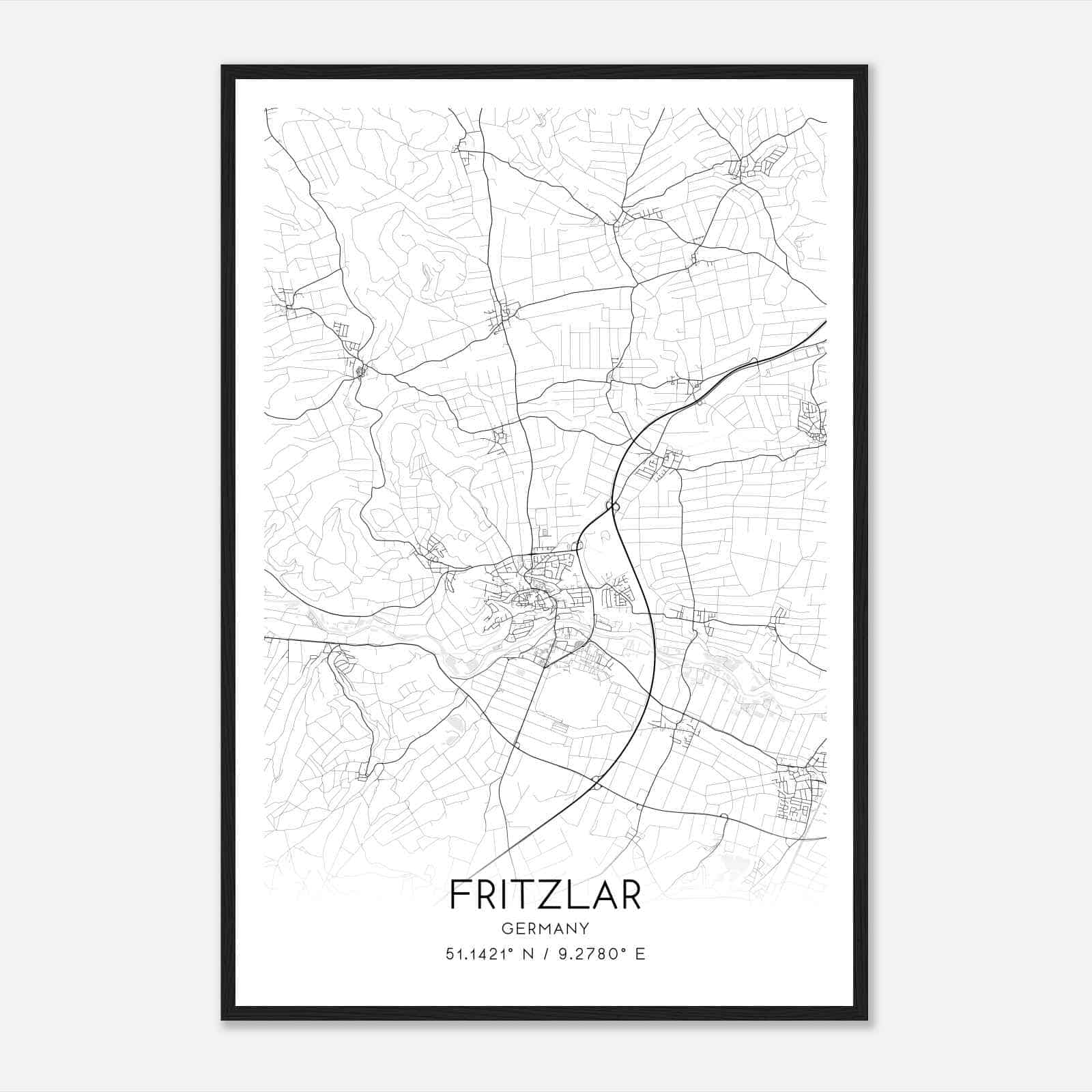 Fritzlar Germany Map Poster, Modern Home Decor Wall Art Print