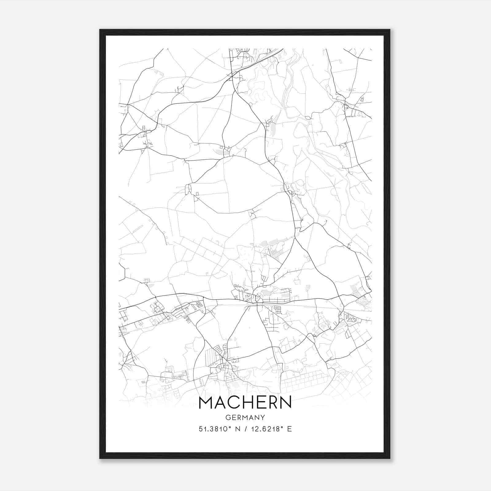 Machern Germany Map Poster, Modern Home Decor Wall Art Print