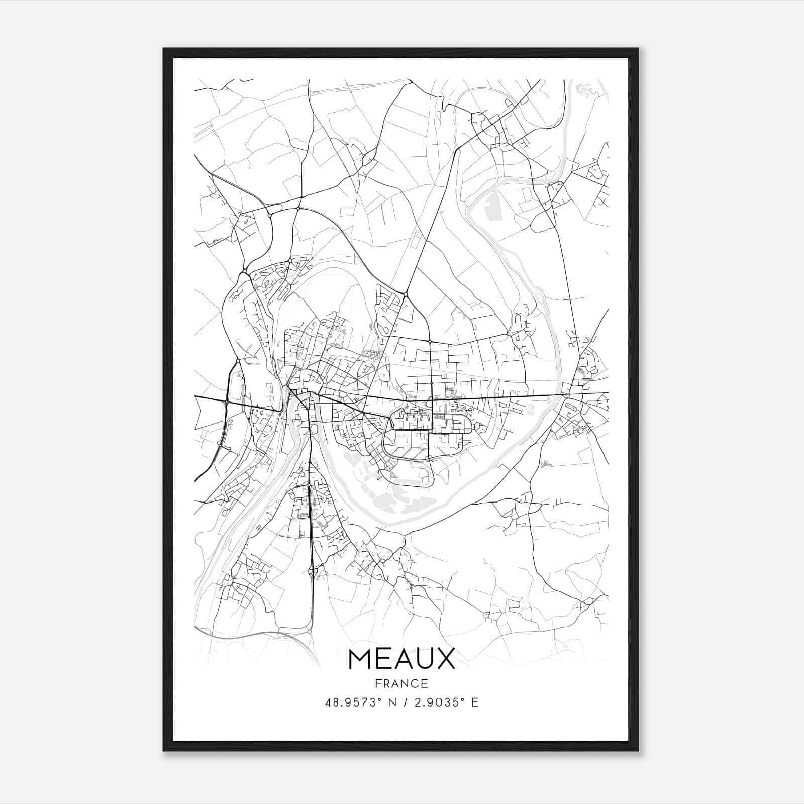 Meaux France Map Poster, Modern Home Decor Wall Art Print