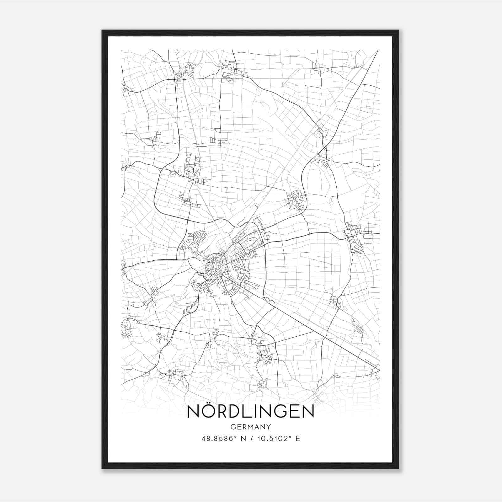 Nordlingen Germany Map Poster, Modern Home Decor Wall Art Print