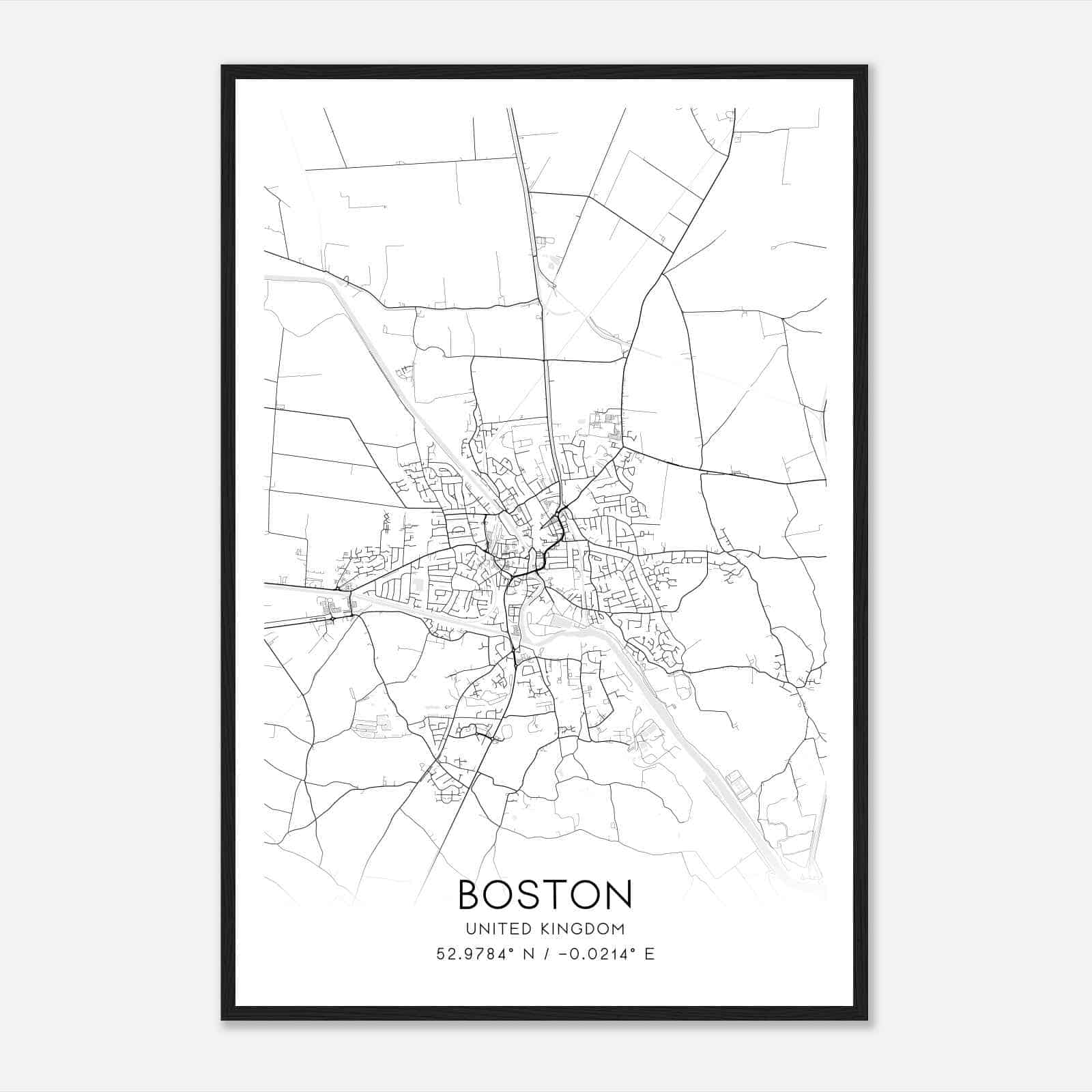 Boston United Kingdom Map Poster, Modern Home Decor Wall Art Print