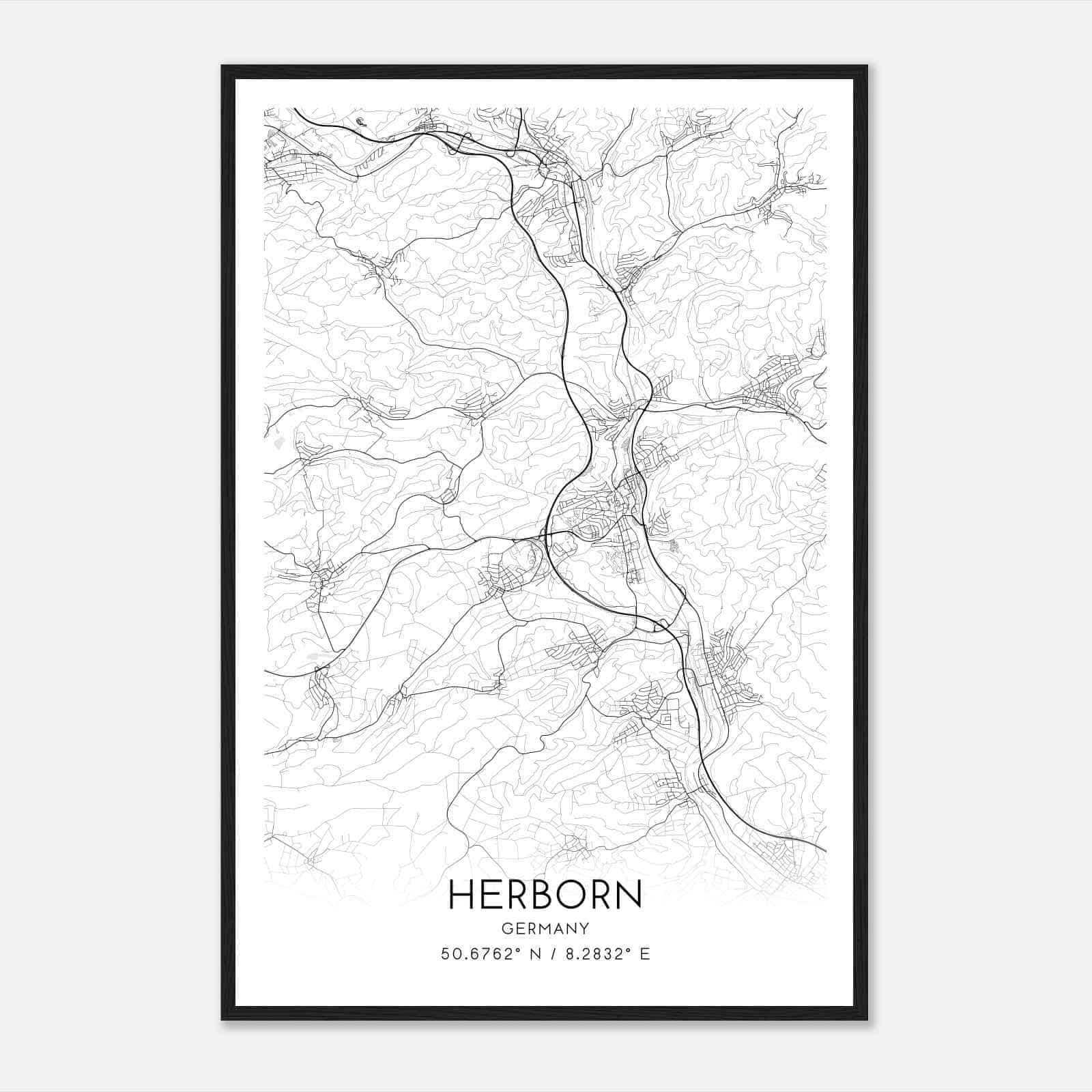 Herborn Germany Map Poster, Modern Home Decor Wall Art Print