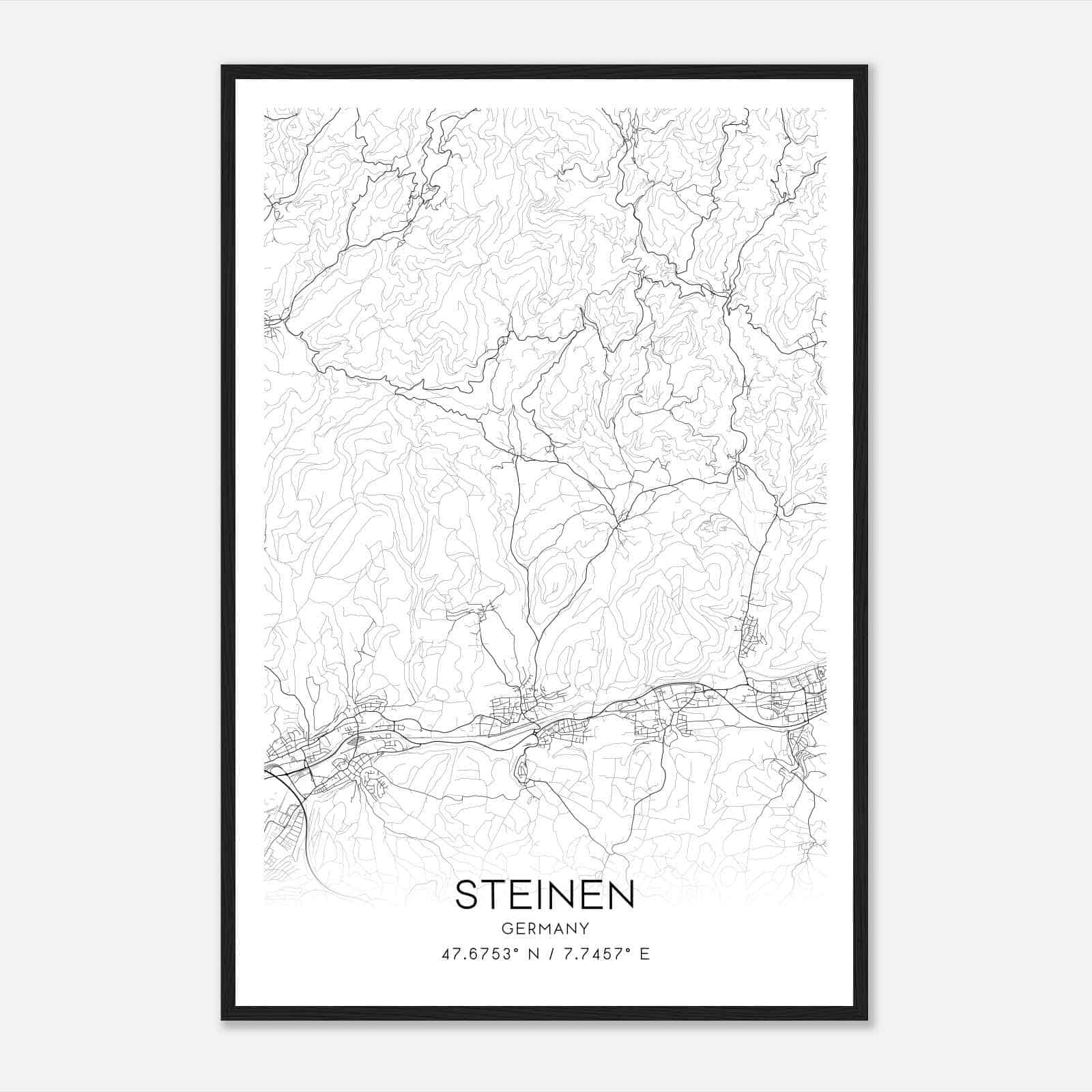 Steinen Germany Map Poster, Modern Home Decor Wall Art Print