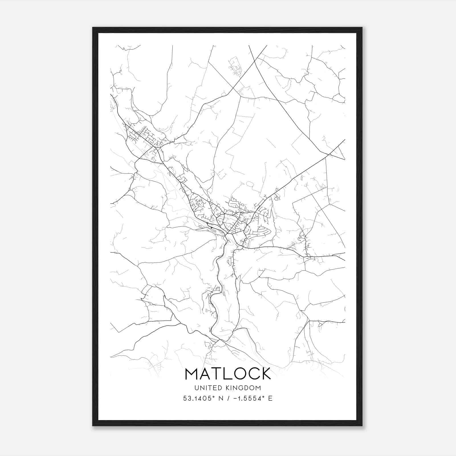 Matlock United Kingdom Map Poster, Modern Home Decor Wall Art Print