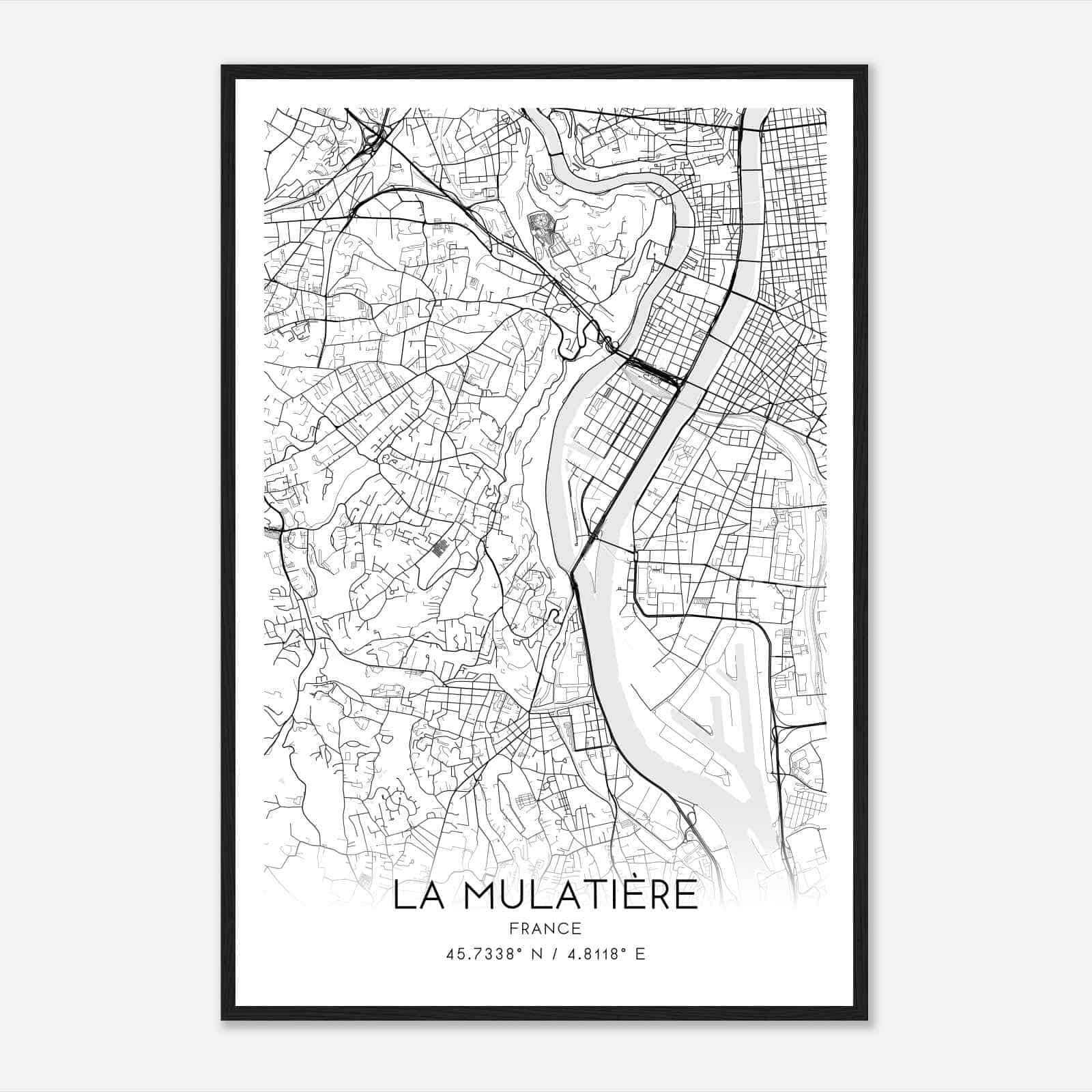 La Mulatiere France Map Poster, Modern Home Decor Wall Art Print
