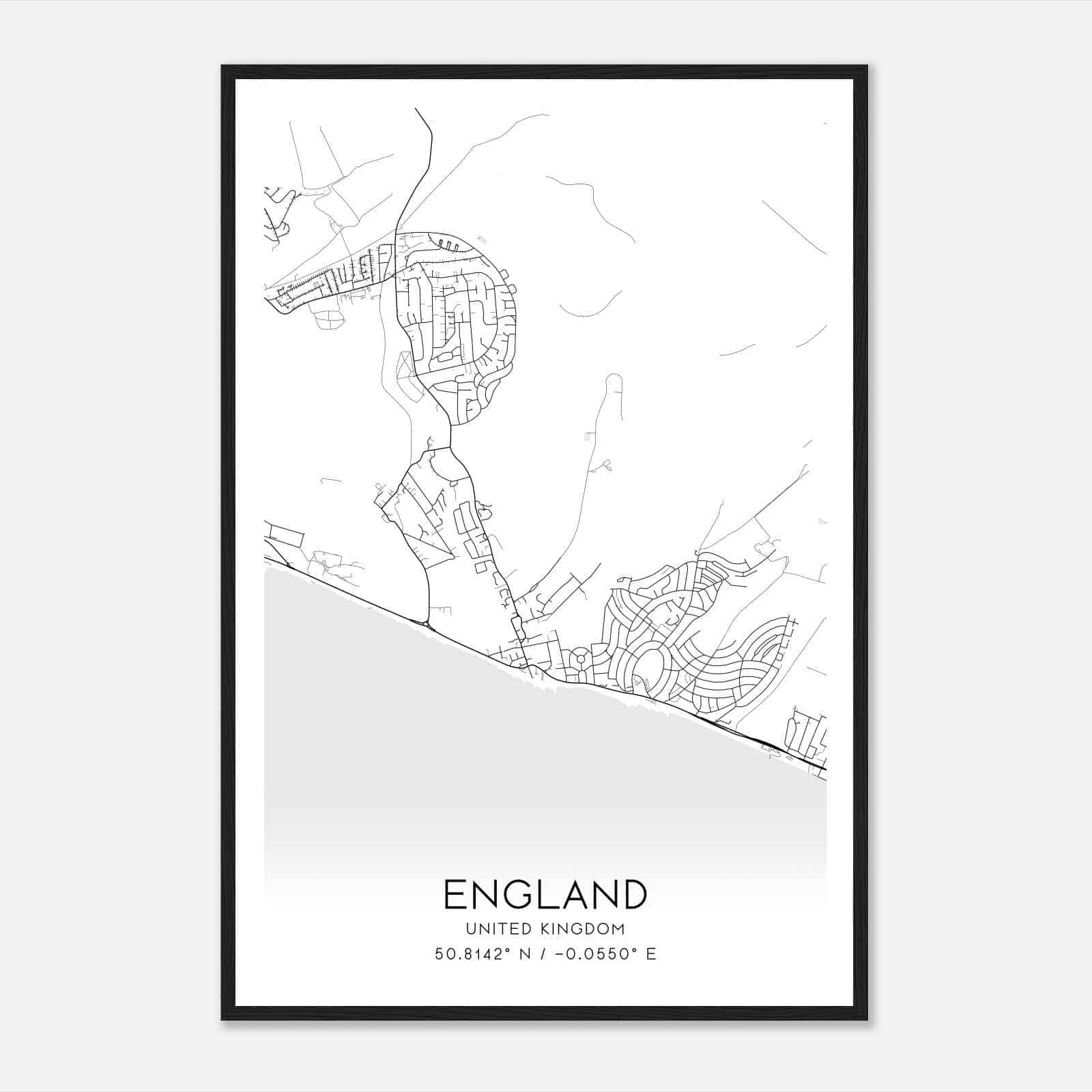 Rottingdean United Kingdom Map Poster, Modern Home Decor Wall Art Print