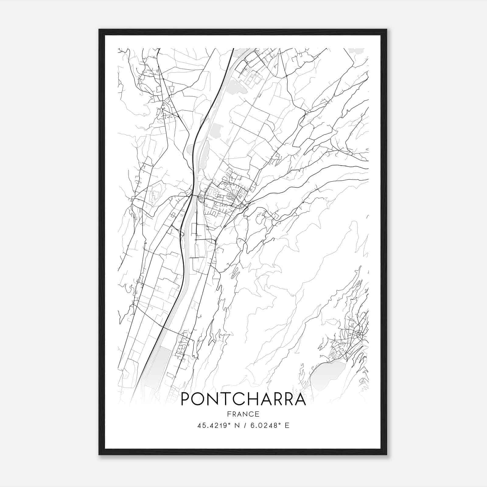 Pontcharra France Map Poster, Modern Home Decor Wall Art Print