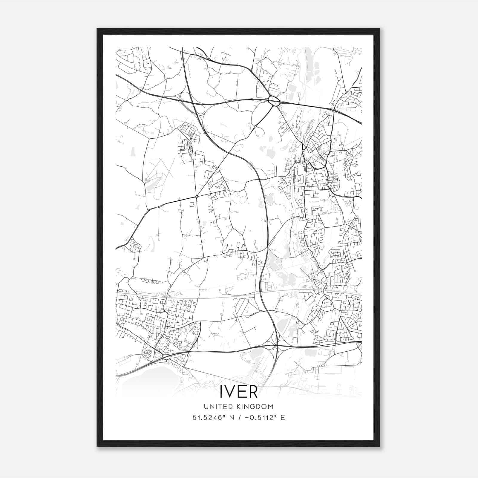 Iver United Kingdom Map Poster, Modern Home Decor Wall Art Print