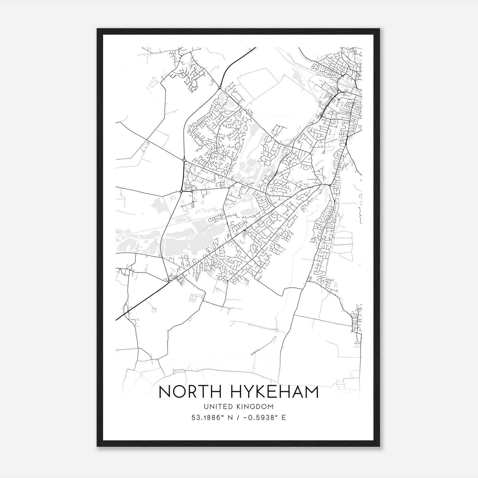 North Hykeham United Kingdom Map Poster, Modern Home Decor Wall Art Print