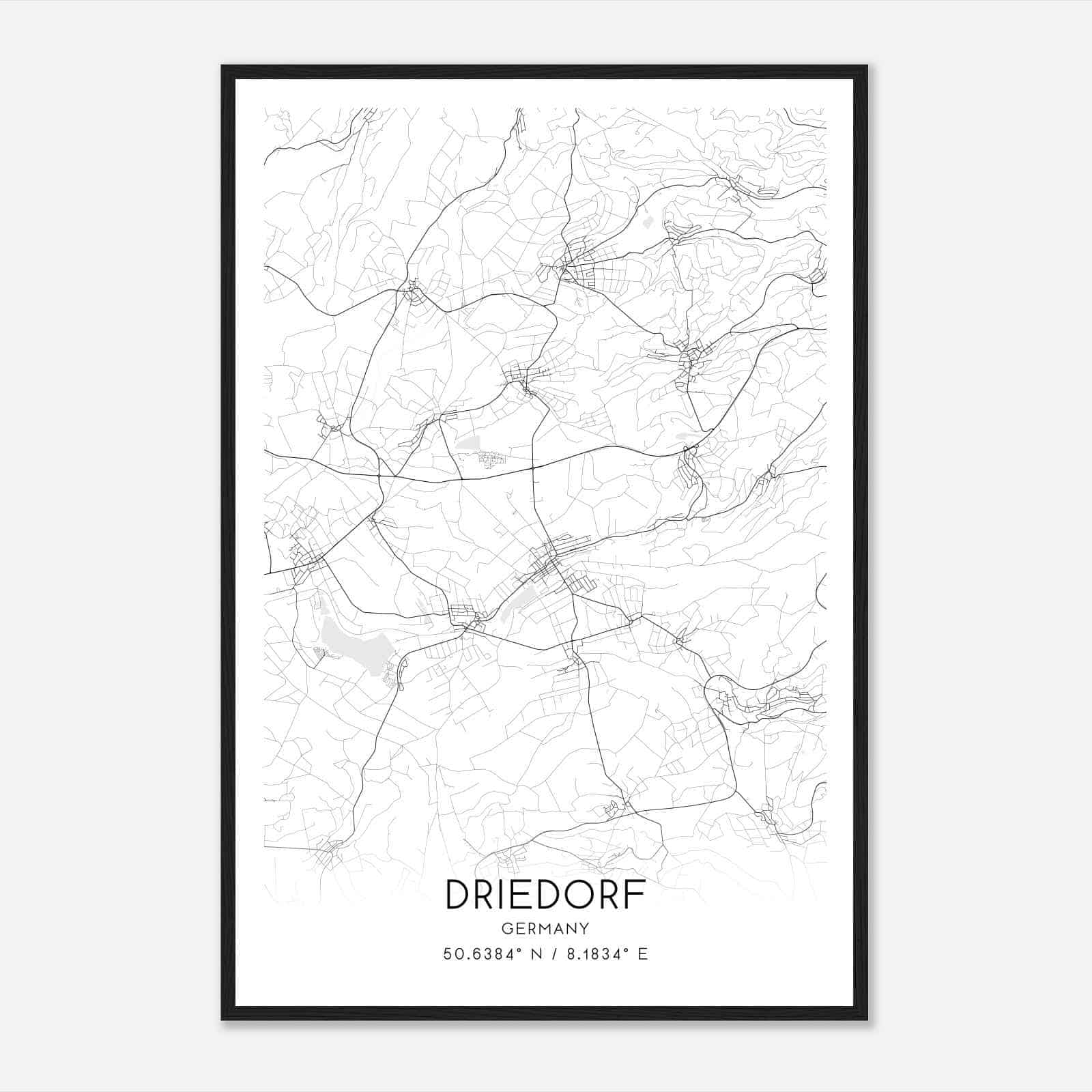 Driedorf Germany Map Poster, Modern Home Decor Wall Art Print