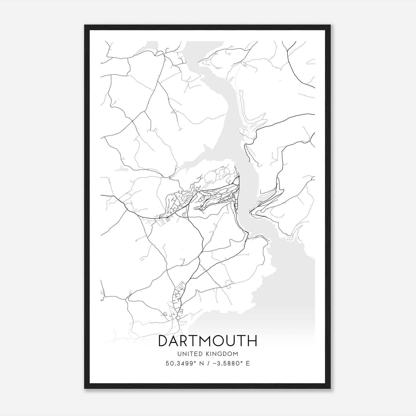 Dartmouth United Kingdom Map Poster, Modern Home Decor Wall Art Print