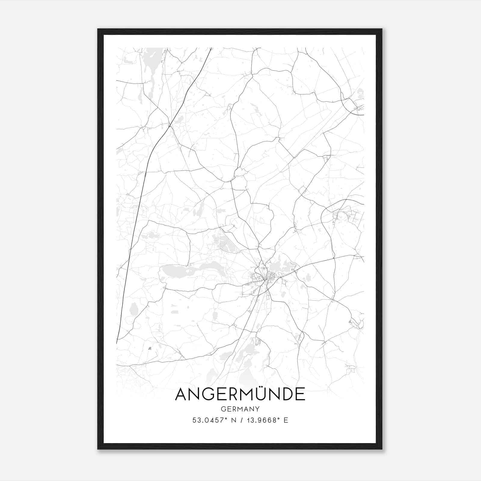 Angermunde Germany Map Poster, Modern Home Decor Wall Art Print
