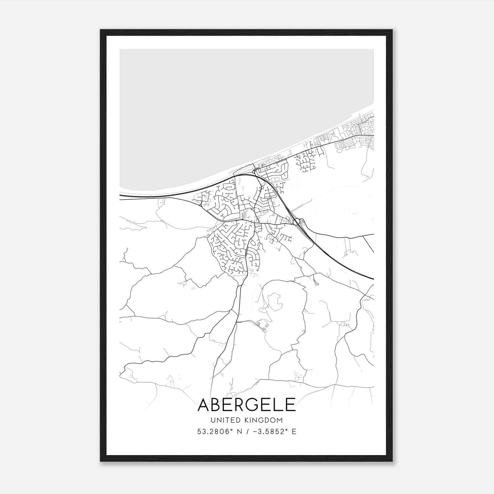 Abergele United Kingdom Map Poster, Modern Home Decor Wall Art Print