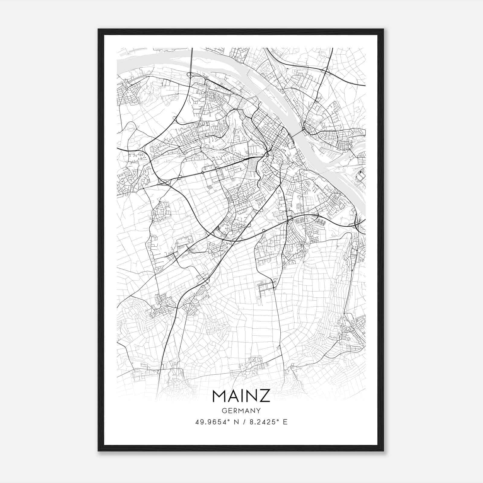 Mainz Germany Map Poster, Modern Home Decor Wall Art Print