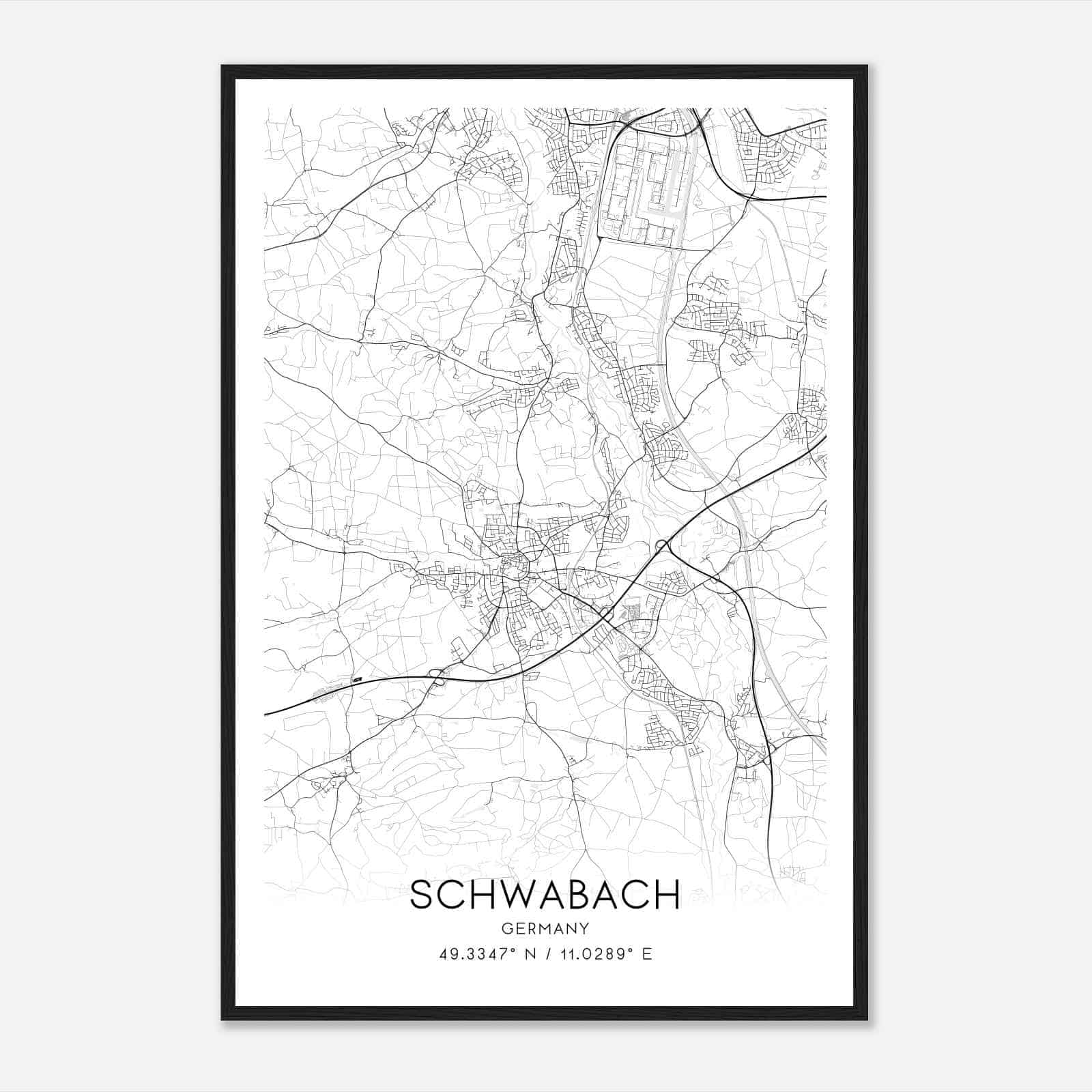 Schwabach Germany Map Poster, Modern Home Decor Wall Art Print