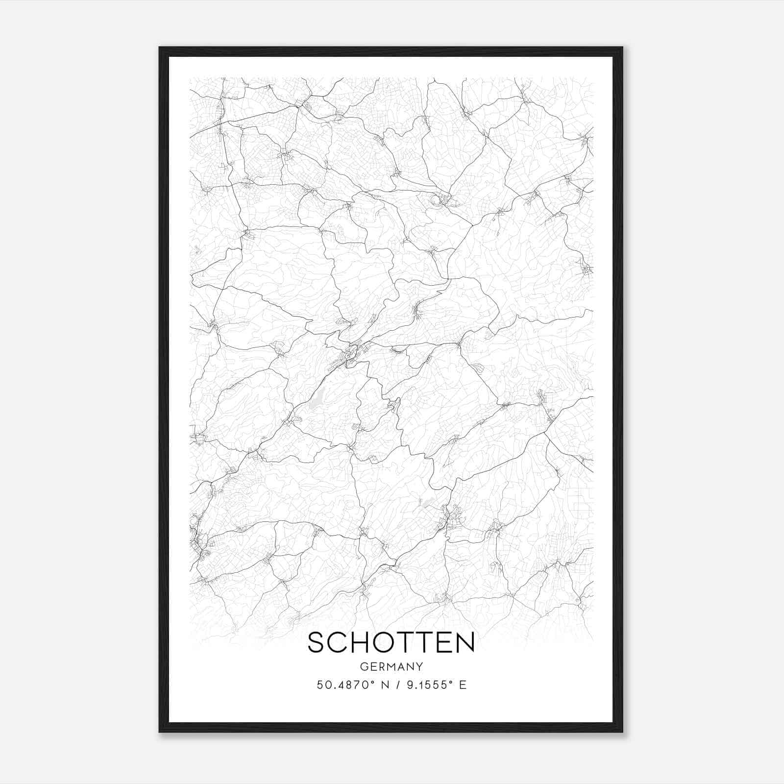 Schotten Germany Map Poster, Modern Home Decor Wall Art Print