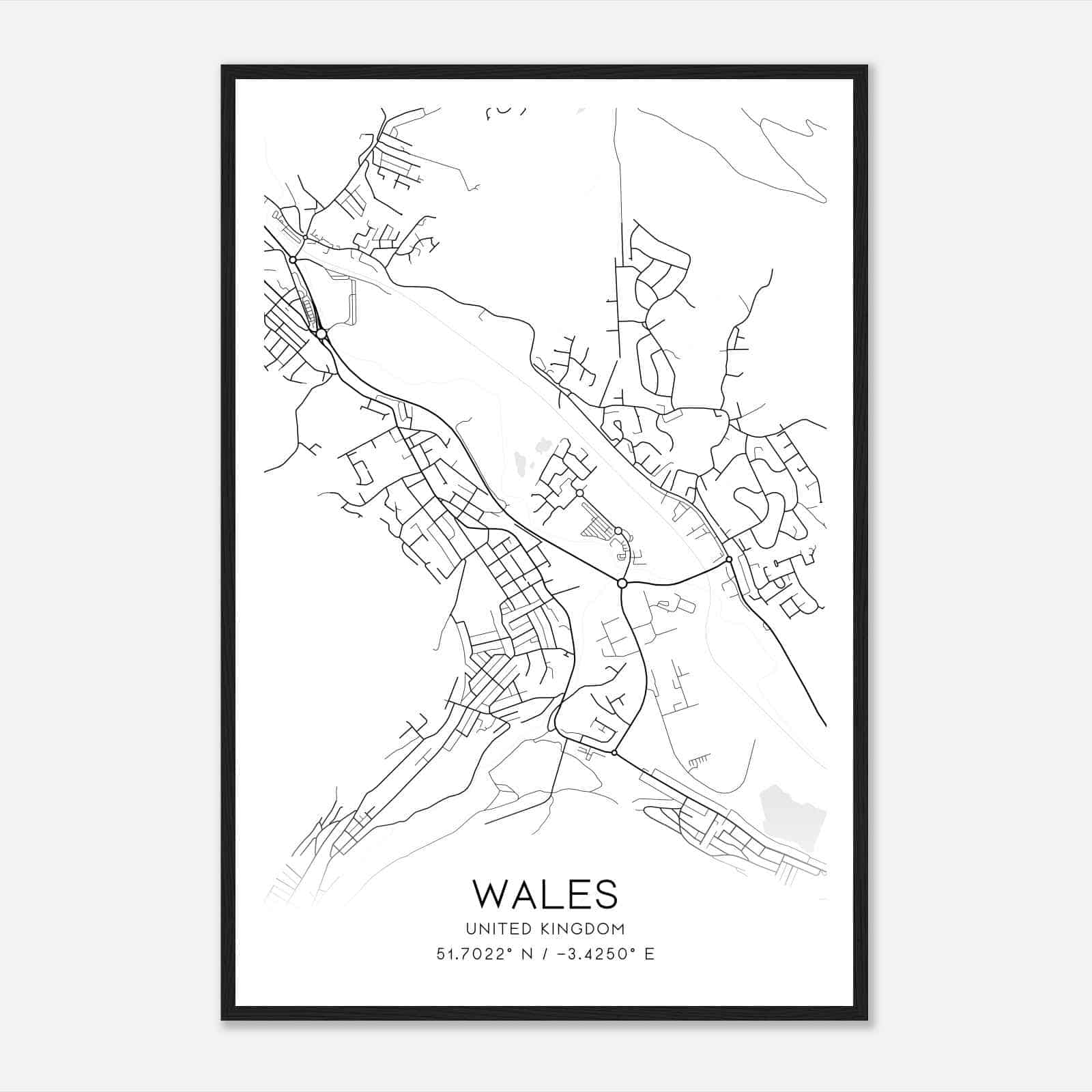 Aberaman United Kingdom Map Poster, Modern Home Decor Wall Art Print