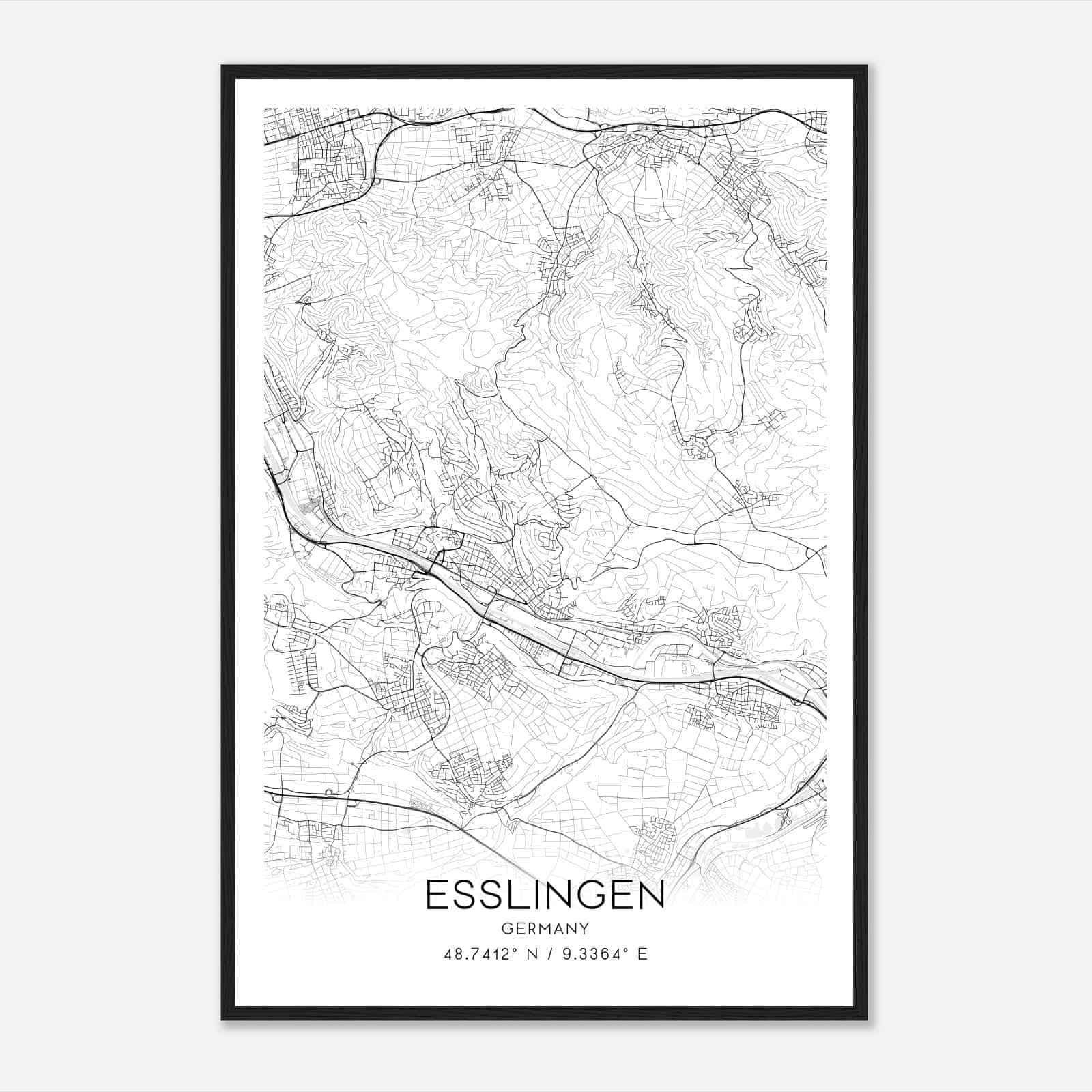 Esslingen Germany Map Poster, Modern Home Decor Wall Art Print
