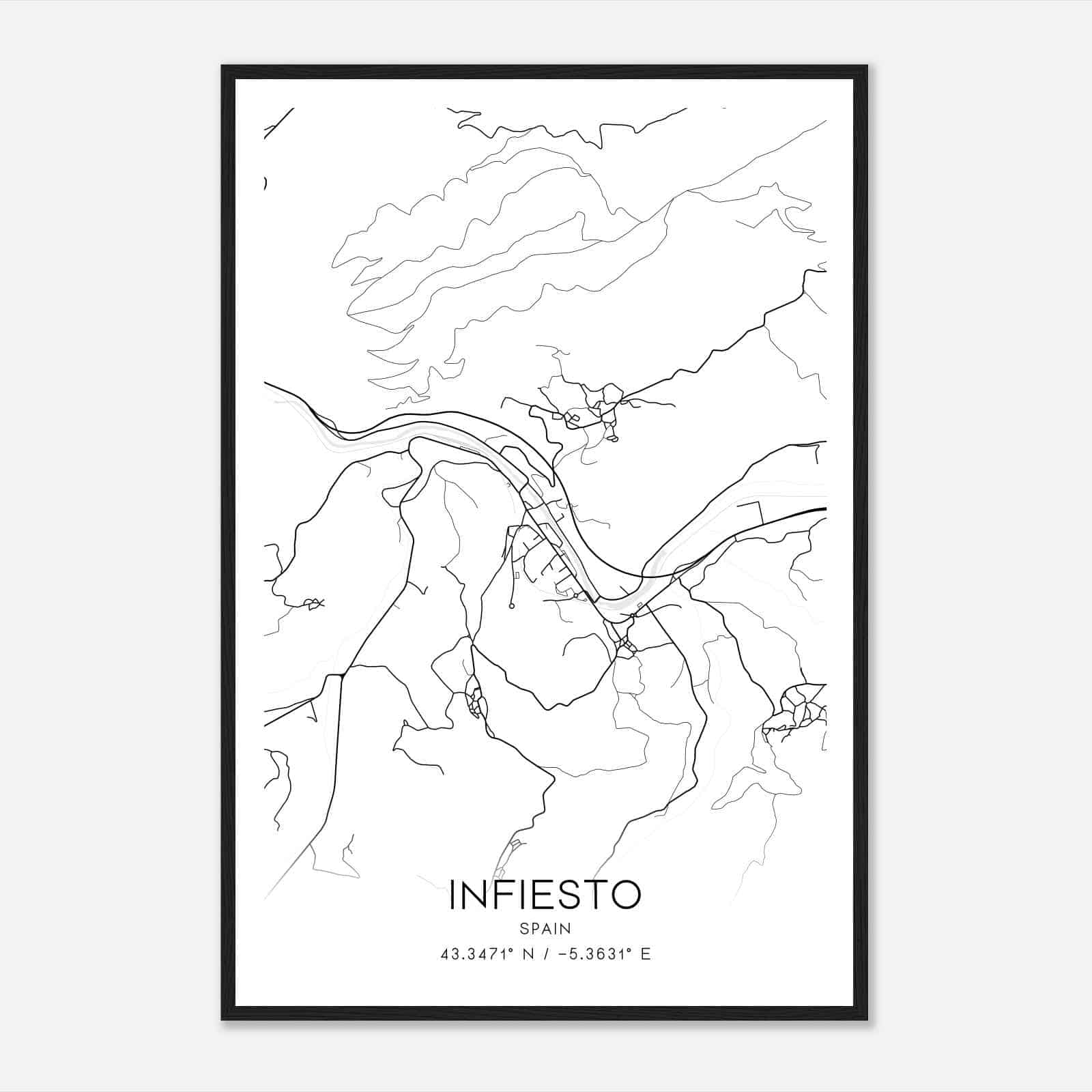Infiesto Spain Map Poster, Modern Home Decor Wall Art Print