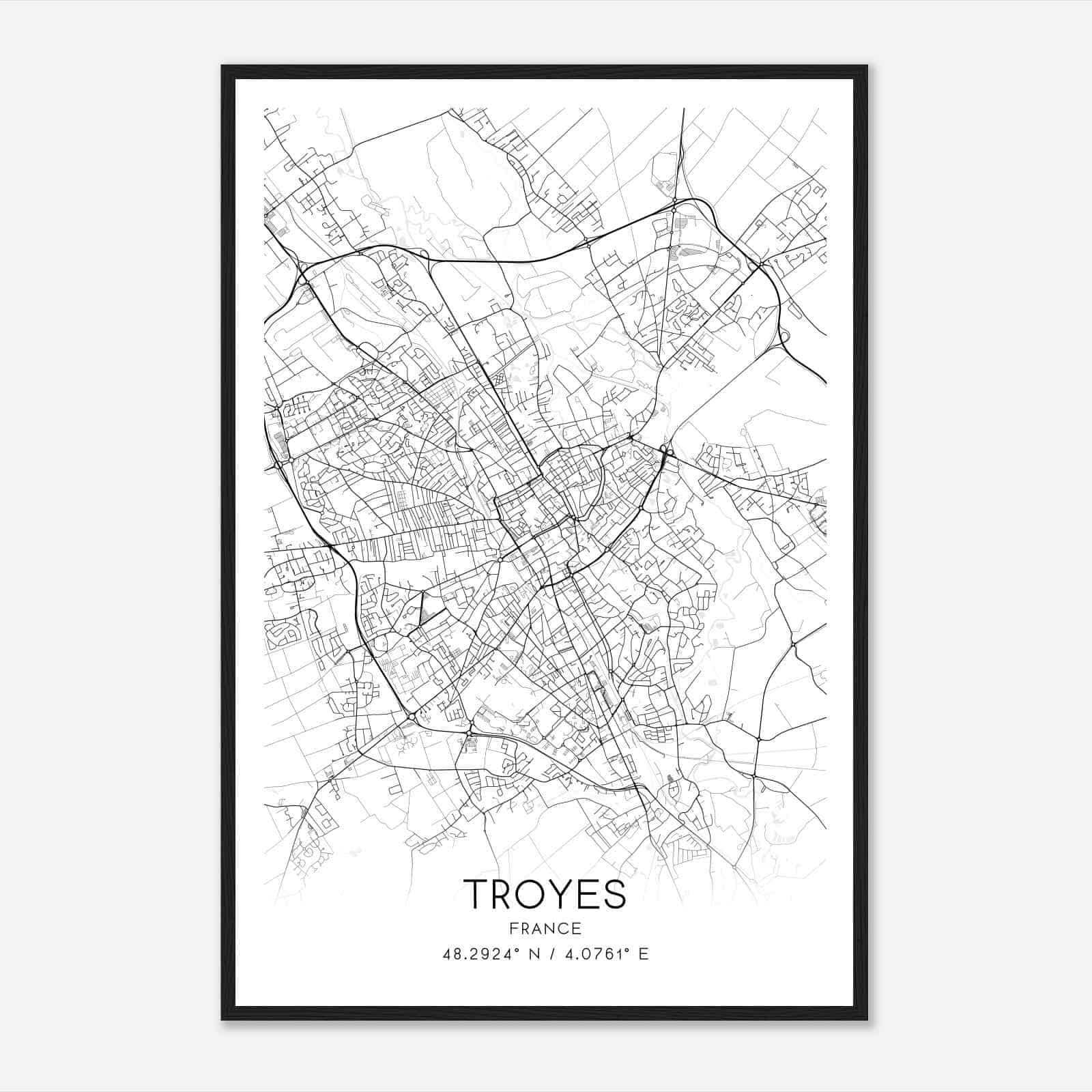 Troyes France Map Poster, Modern Home Decor Wall Art Print