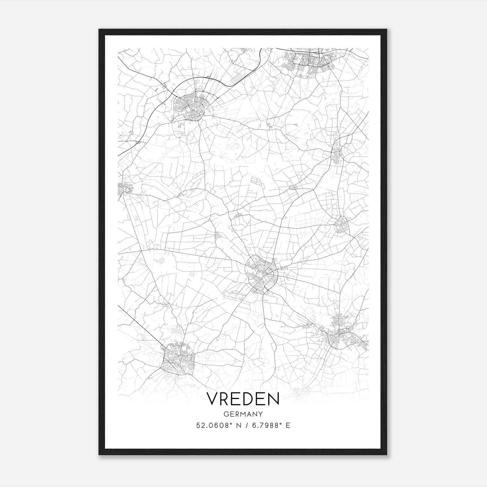 Vreden Germany Map Poster, Modern Home Decor Wall Art Print